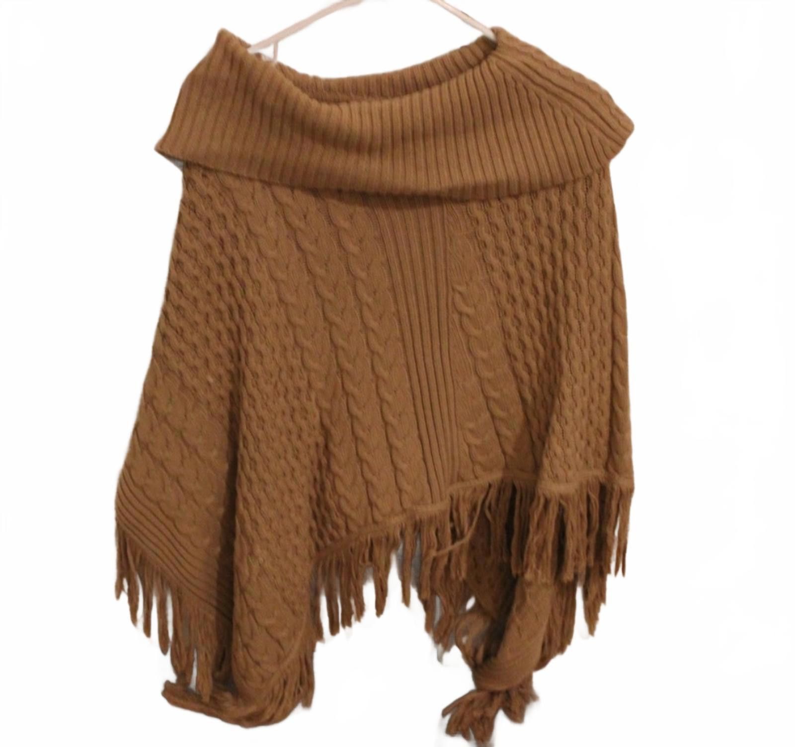 Unknown London Jaclyn Smith Beige Cable Knit Poncho w/ Fringe Detail Small Size ONE SIZE - 9 Thumbnail