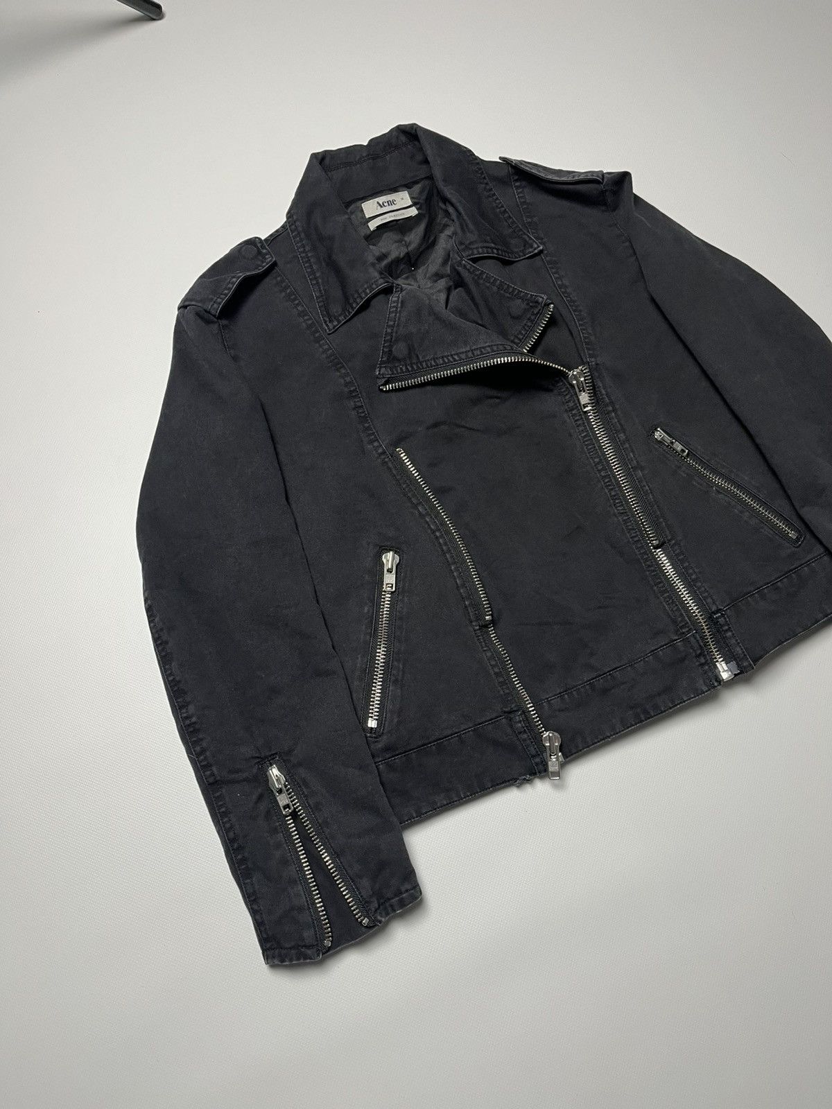 Acne Studios Vintage Acne Studios Black Biker Jacket faded Size M / US 6-8 / IT 42-44 - 2 Thumbnail