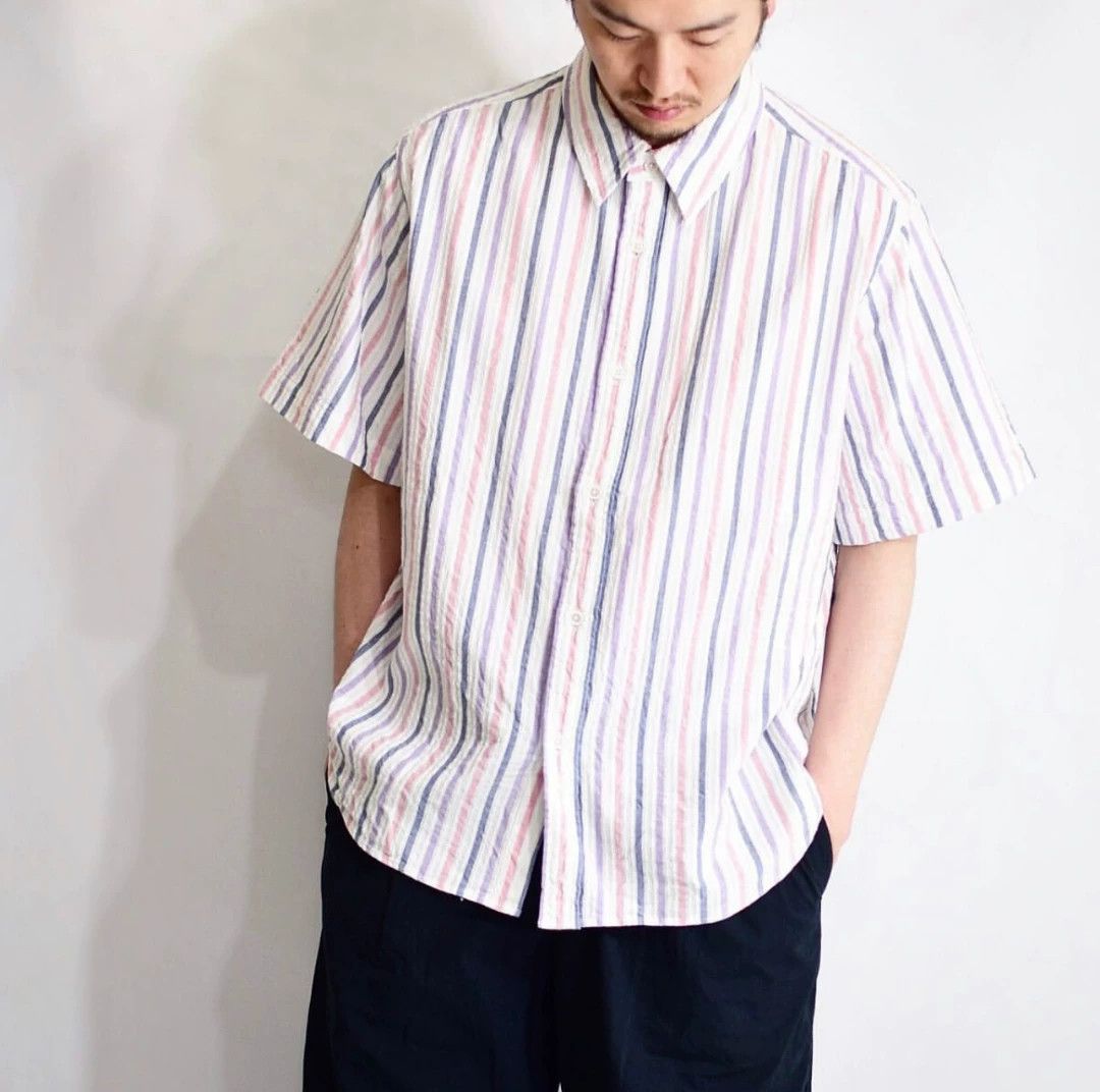 KUON handmade striped short sleeve shirt Size US XL / EU 56 / 4 - 2 Thumbnail