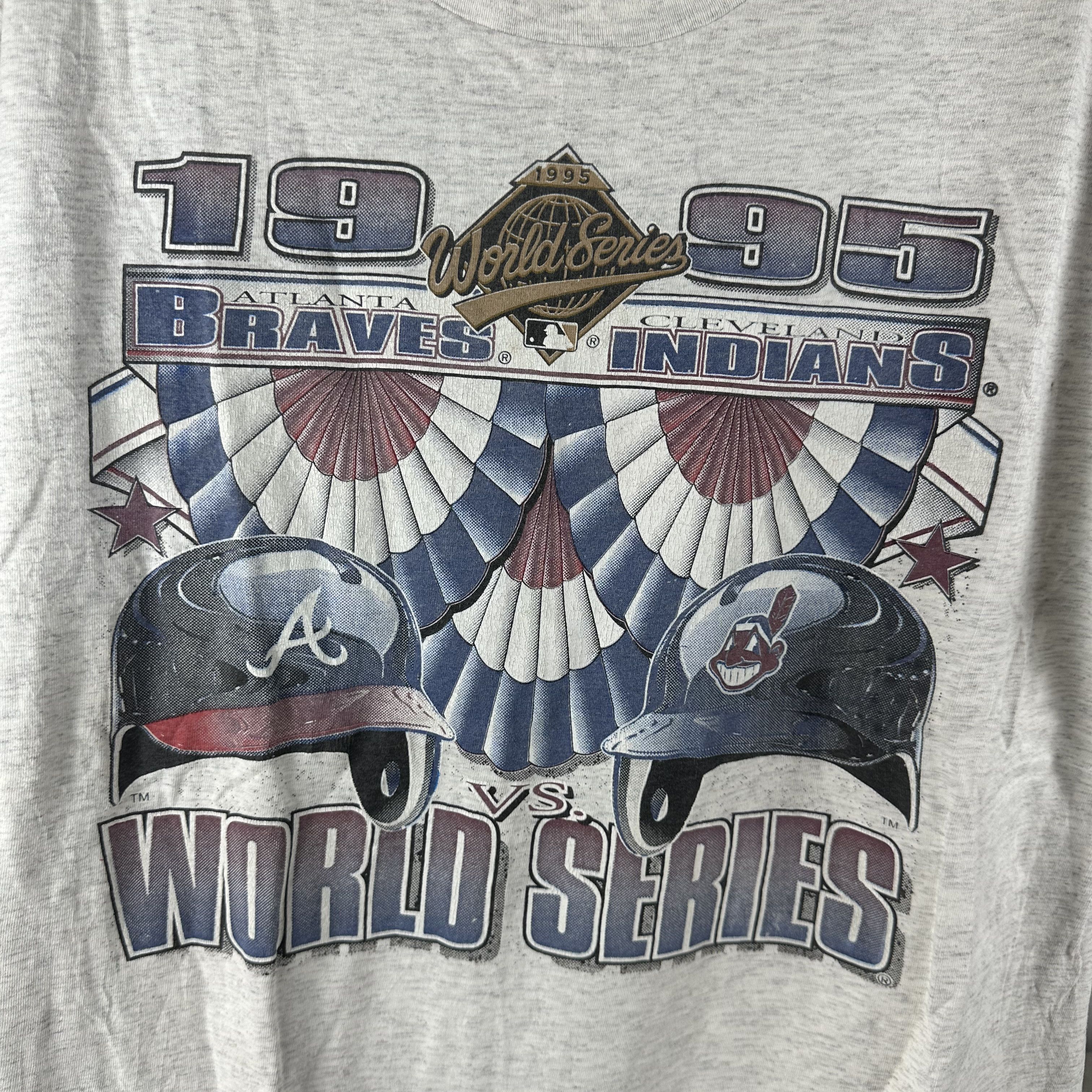 Vintage 1995 MLB World Series Cleveland Indians Atlanta Braves Tee Size US XXL / EU 58 / 5 - 2 Thumbnail