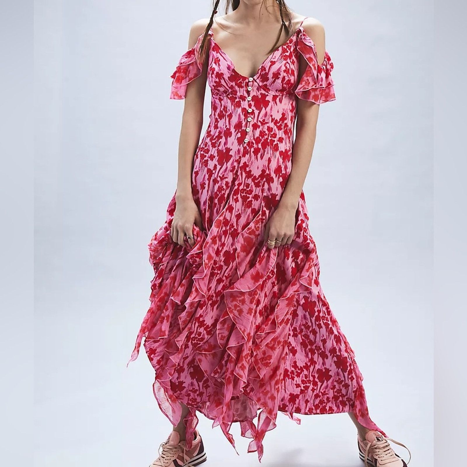 Free People Free People Endless Cascades Maxi Dress Pink & Red Floral Size L / US 10 / IT 46 - 9 Thumbnail