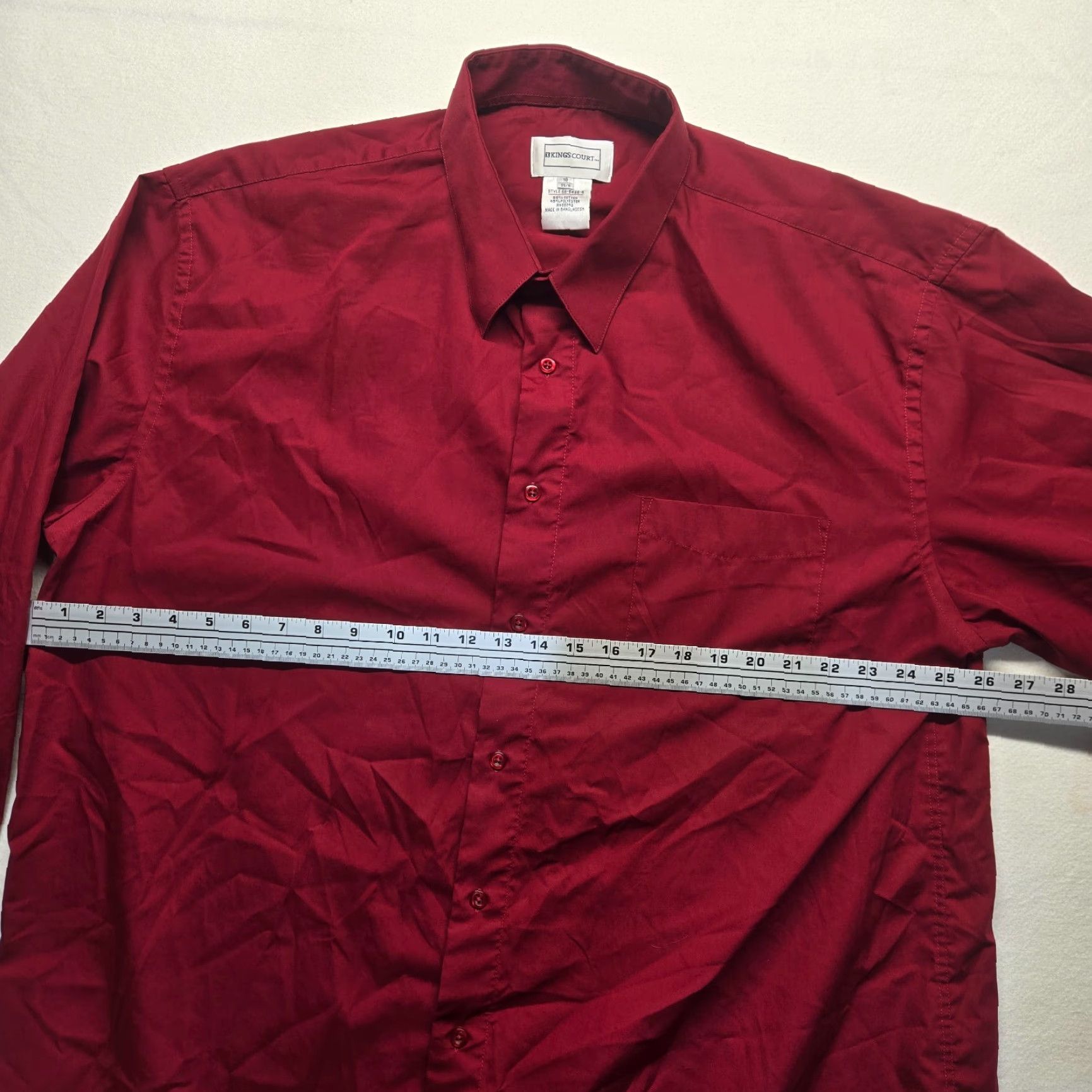 Vintage Kings Court Solid Red Dress Shirt Button Up Long Sleeve Adult Men's Size 18 35/6 Size 48R - 4 Thumbnail