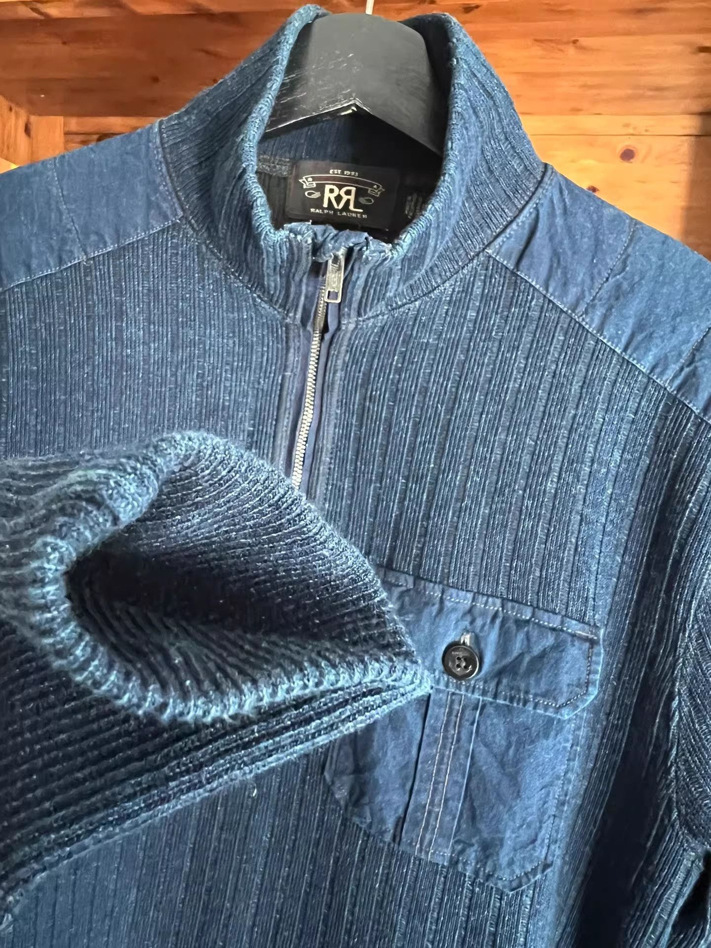 RRL Ralph Lauren RRL Indigo Spliced Talon Zip Pullover Size US M / EU 48-50 / 2 - 3 Thumbnail