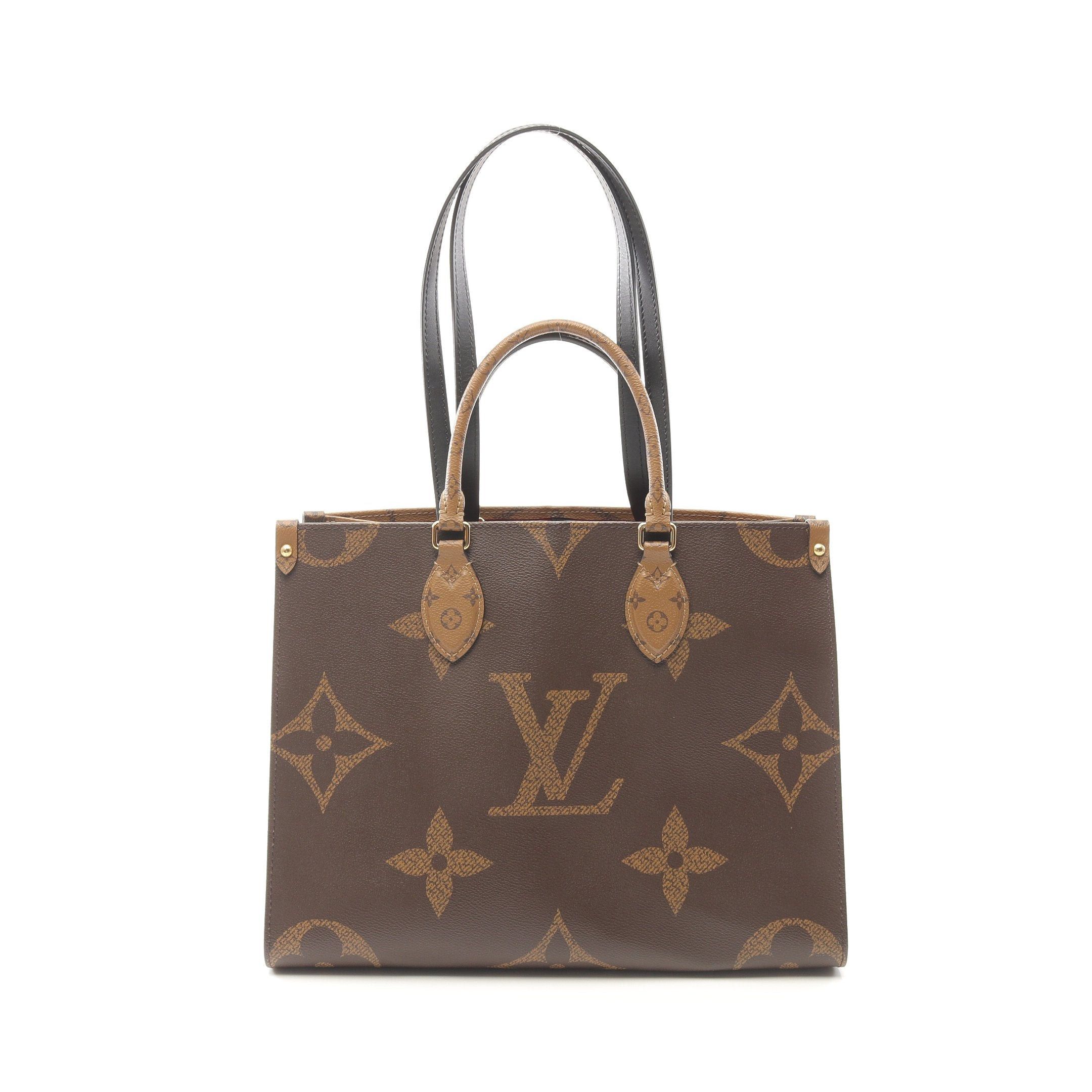 Louis Vuitton On-The-Go Mm Monogram Giant Reverse Shoulder Bag Tote Leather Brown Beige