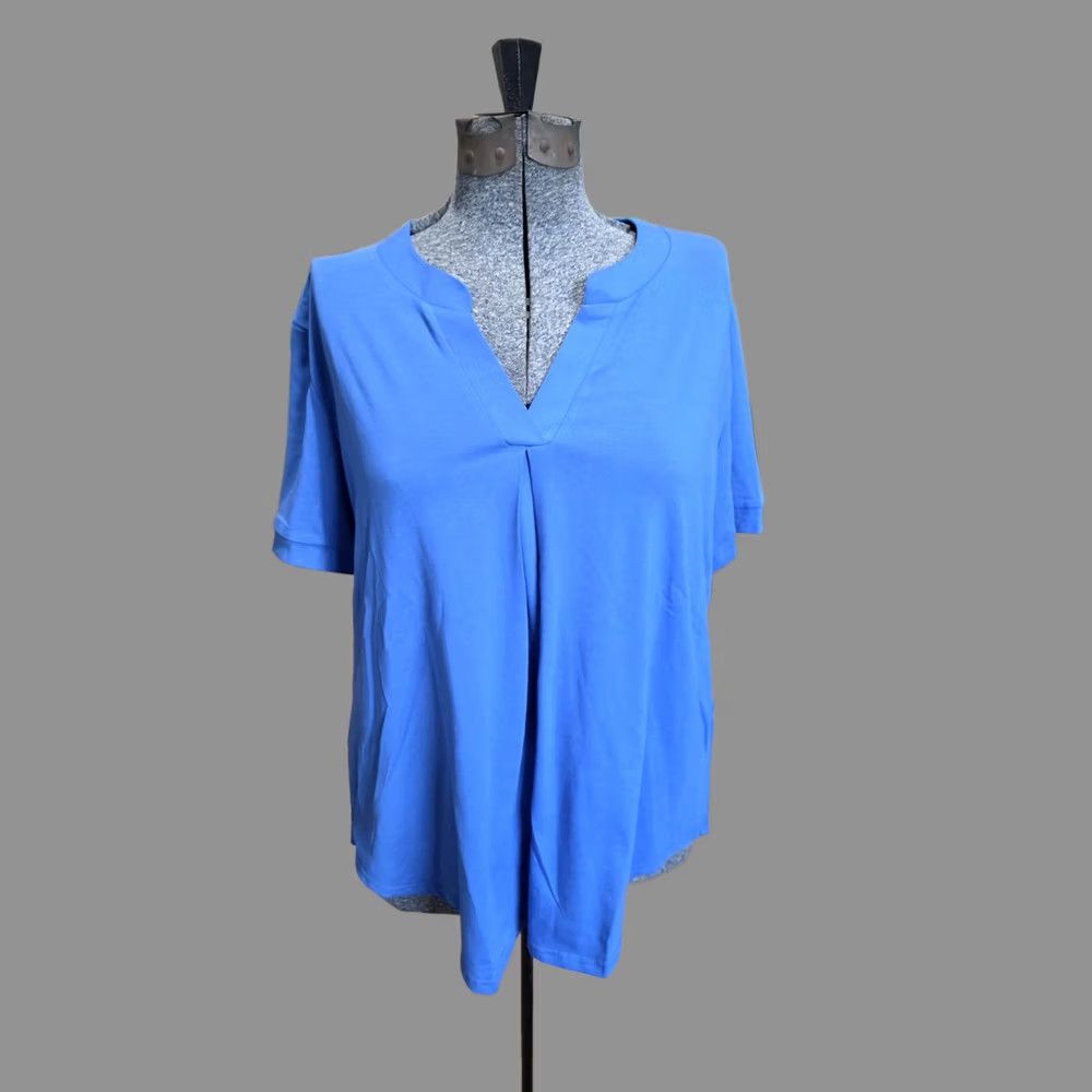 Vintage New Choice Women Collard Casual Blue Short Sleeve Top Blouse XL Blue Womens Short Sleeve Shirt Xl Size XL / US 12-14 / IT 48-50 - 1 Thumbnail