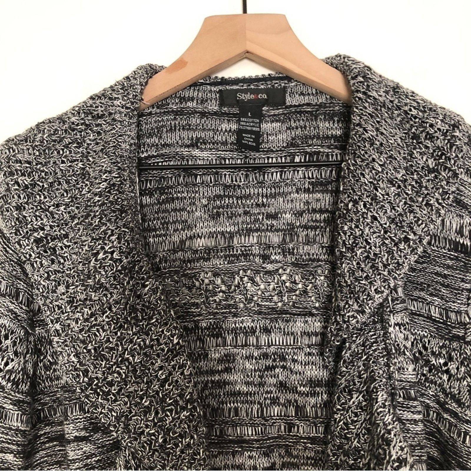 Other Style & Co. Knit Black Gray White Draped Cardigan Sweater Size L / US 10 / IT 46 - 7 Thumbnail