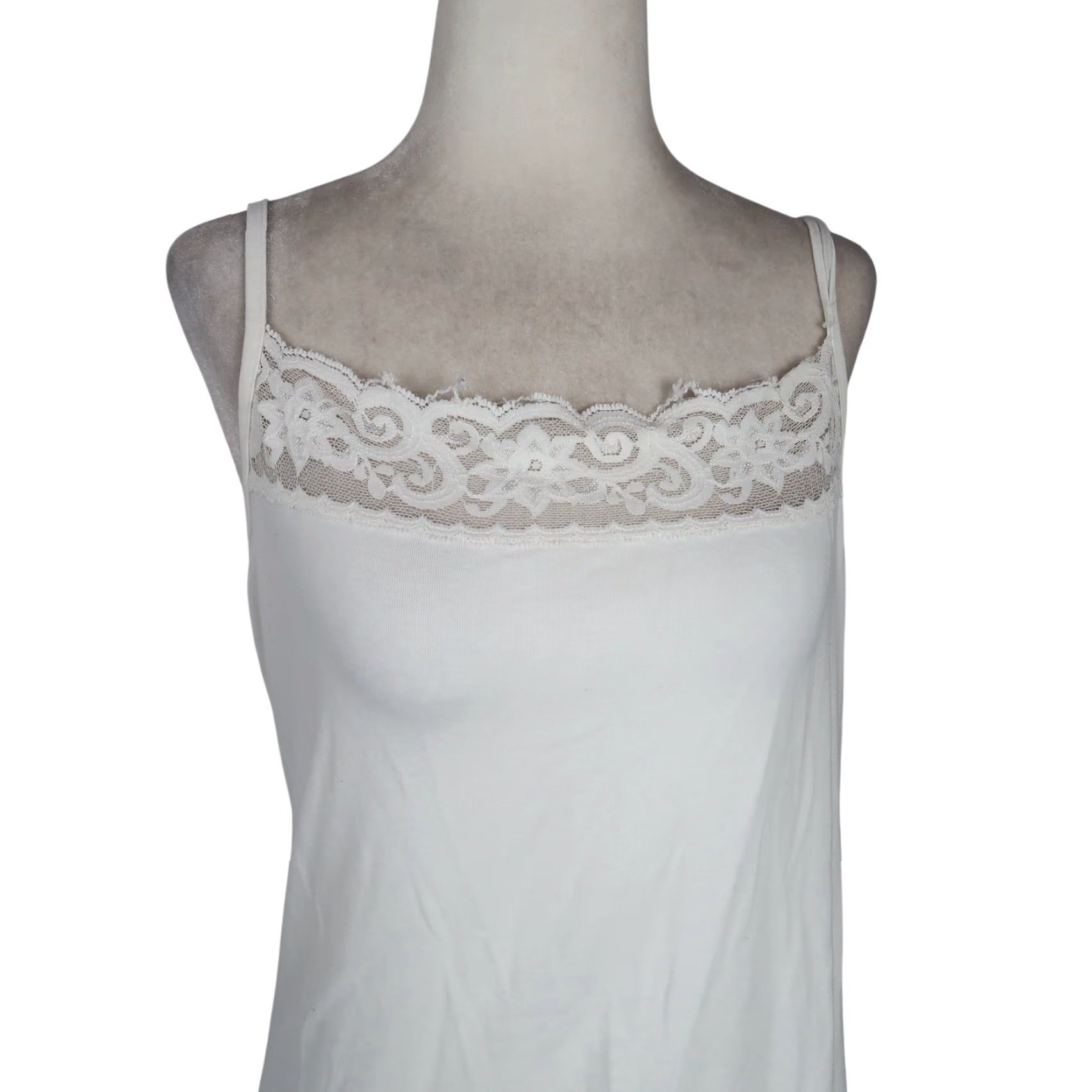 Express VINTAGE Express White Cotton Lace Trim Mini Slip Cami Dress 12 90s Womens Size XL / US 12-14 / IT 48-50 - 2 Thumbnail