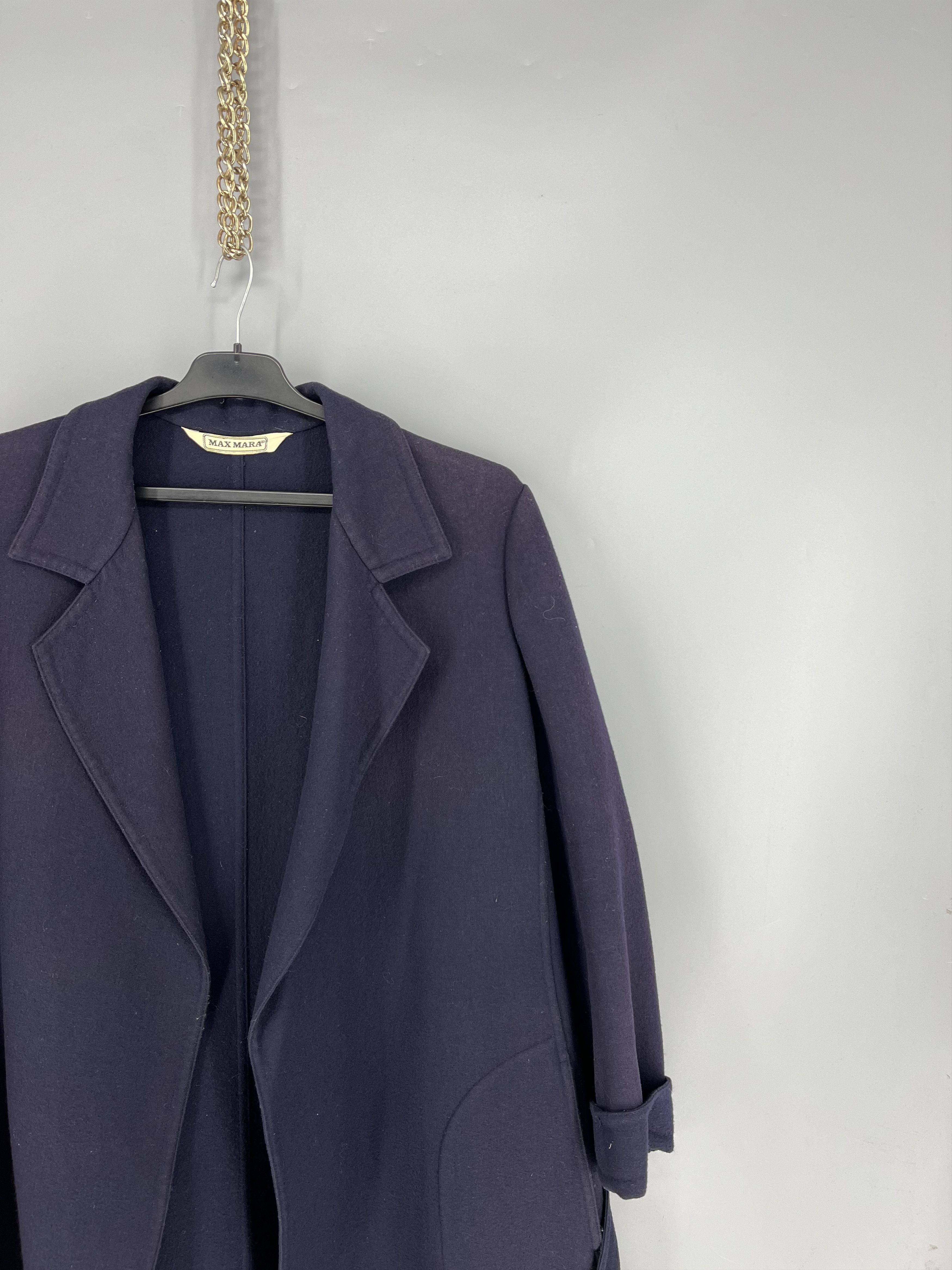 Max Mara Vintage Max Mara Navy Belted Open Front Coat Womens Wrap Size L / US 10 / IT 46 - 4 Thumbnail
