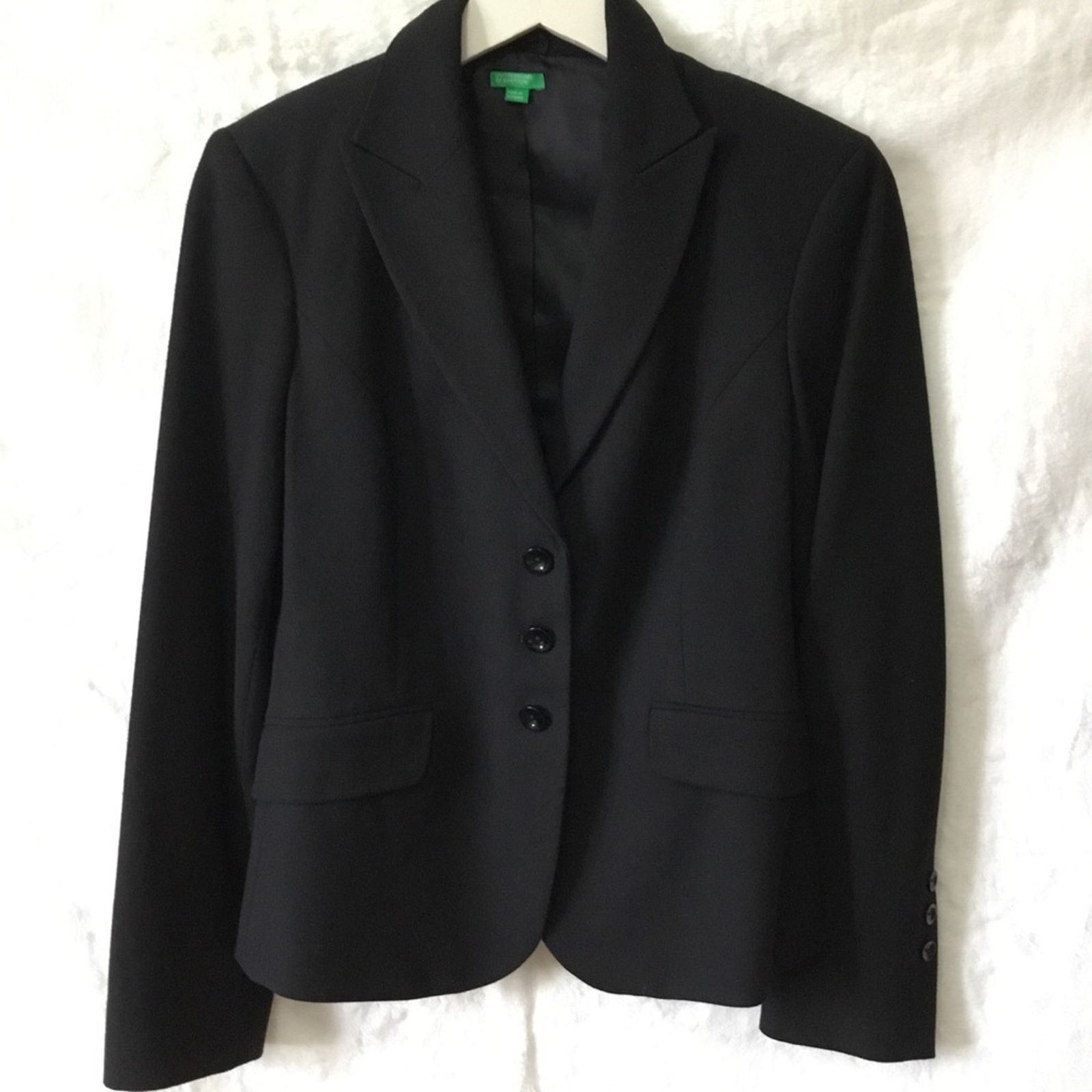 United Colors Of Benetton Benetton Black Three-Button Wool Blazer Size M / US 6-8 / IT 42-44 - 2 Thumbnail