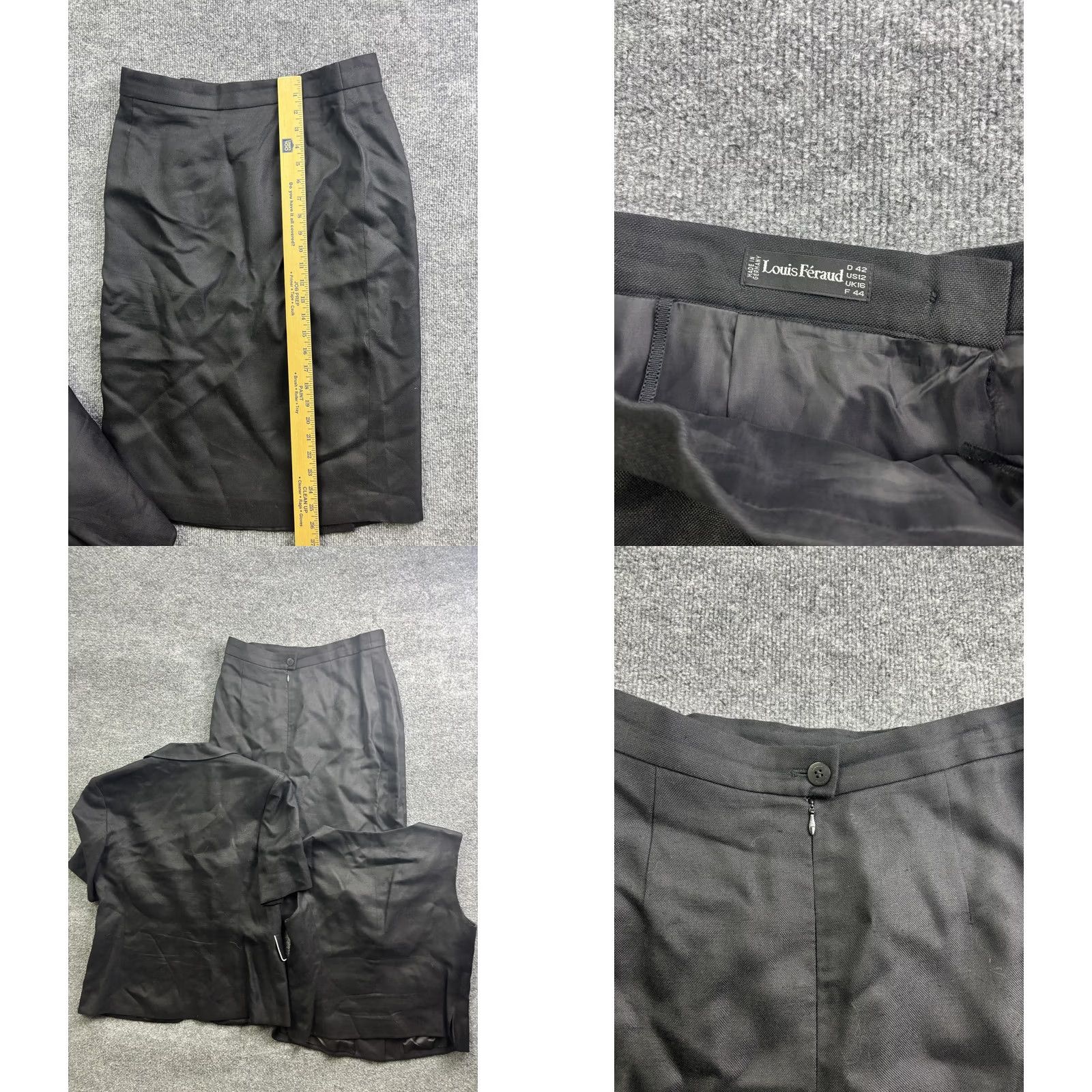 Louis Feraud VINTAGE Louis Féraud Skirt Suit Womens 12 Black 3 Piece Set Vest Jacket Skirt Workwear Germany Size 34" / US 12 / IT 48 - 9 Thumbnail