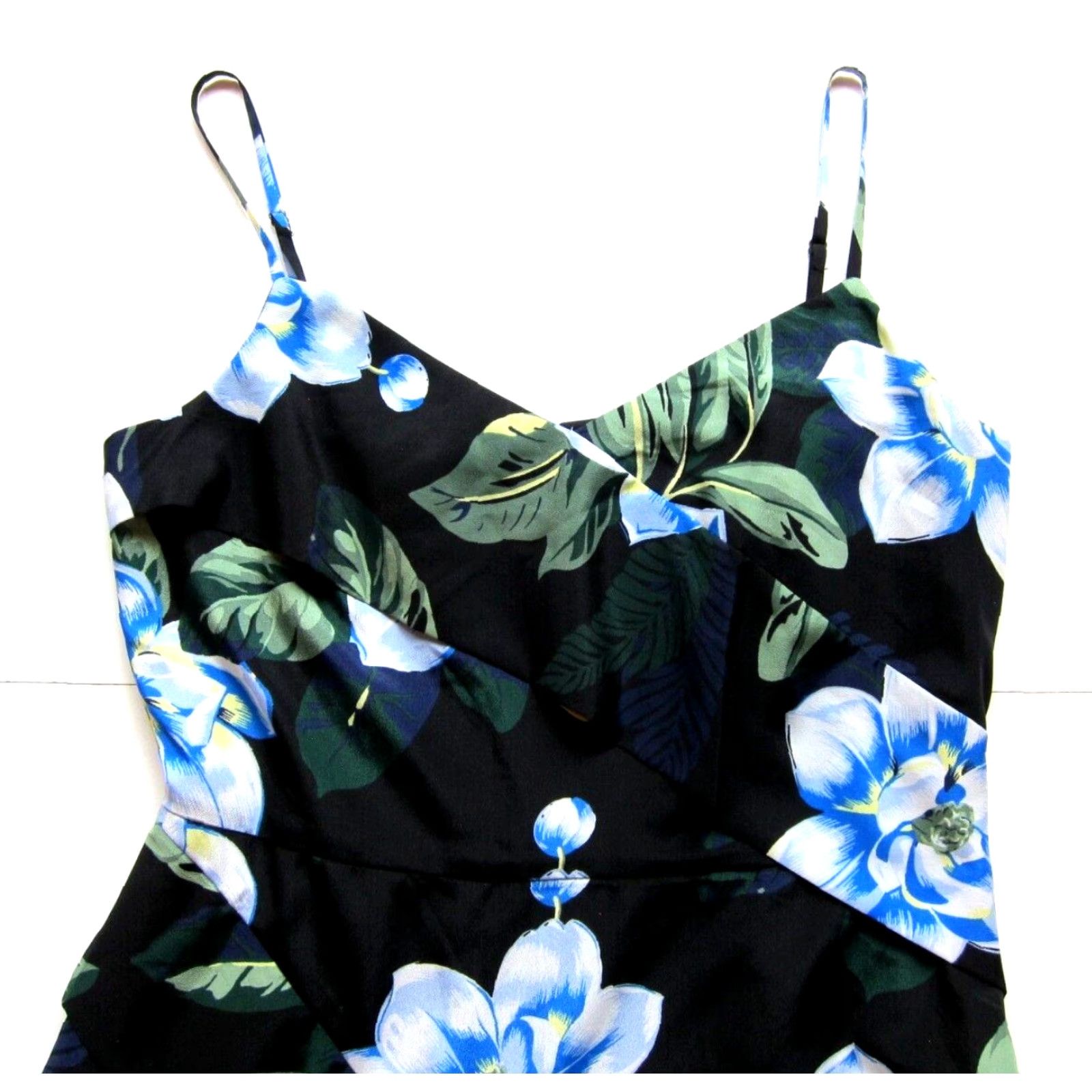 Banana Republic Banana Republic Black Blue Green Floral Asymmetrical Midi Slip Tank Sun Dress 4 Size S / US 4 / IT 40 - 3 Thumbnail