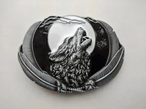 Leather Wolf Head Belt Buckle Size ONE SIZE - 4 Thumbnail