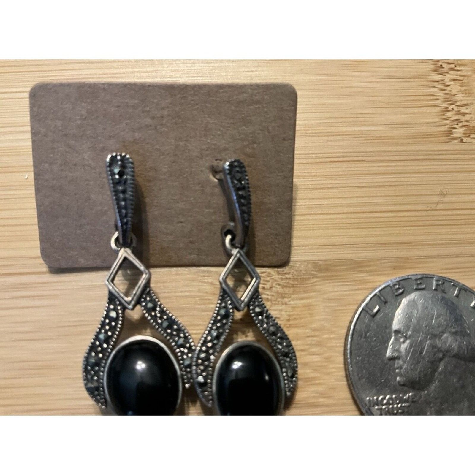 Other Onyx MOP Earrings, Dbl Sided Marasite Post Size ONE SIZE - 4 Thumbnail
