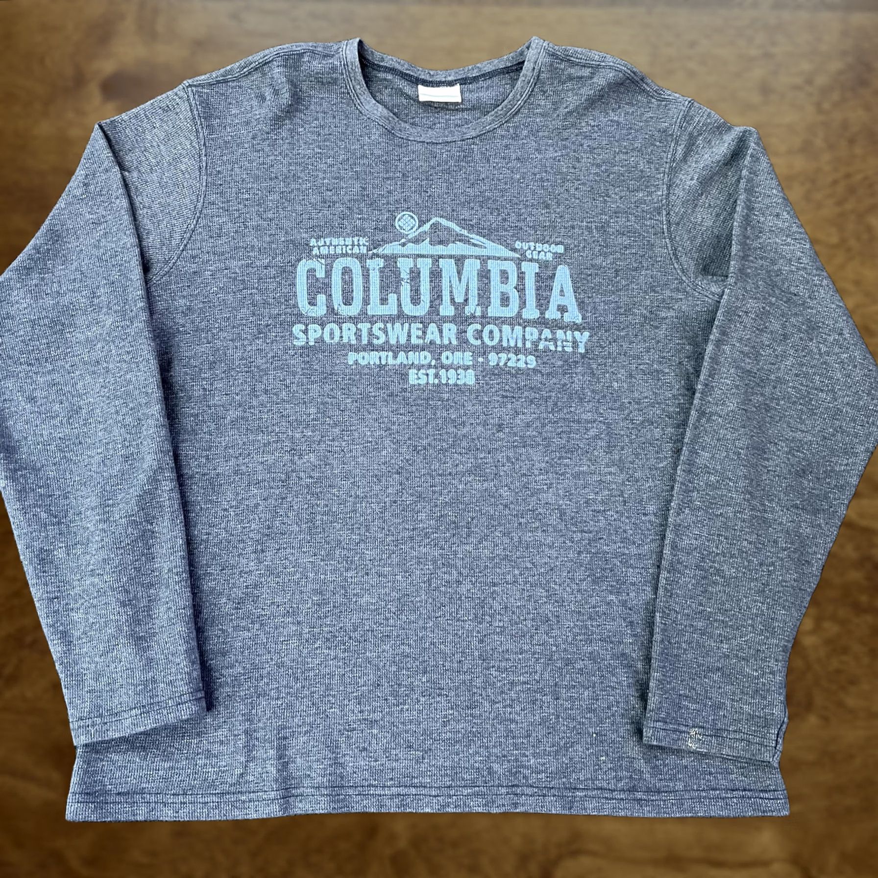 Vintage Columbia Sweatshirt Mens Large Gray Waffle Knit Pullover Graphic Outdoor Hiking Size US L / EU 52-54 / 3 - 1 Thumbnail