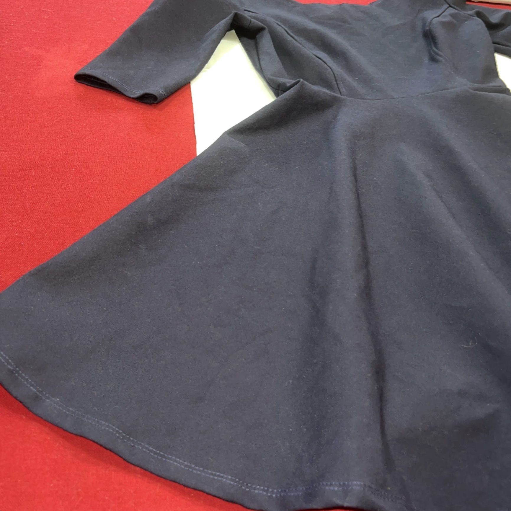 Lulus VINTAGE S Lulus BLUE DRESS Scallop Wide Neck FLARED Zip 3/4 Slv Stretchy Rayon Skater S Size S / US 4 / IT 40 - 3 Thumbnail