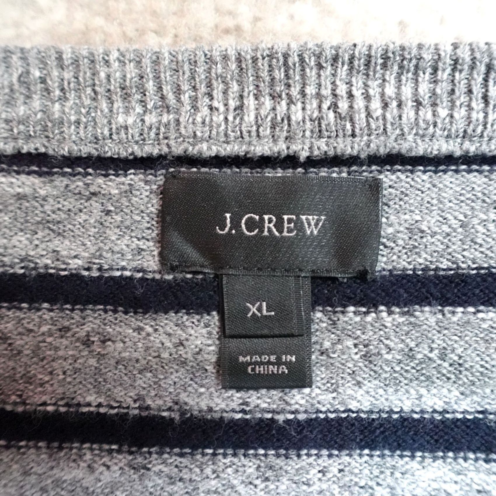 J.Crew J.Crew Sweater XL Gray Striped Rugged Cotton Crew Neck Men Pullover Knit Wool Tight-Knit Classic Crewneck Size US XL / EU 56 / 4 - 2 Thumbnail
