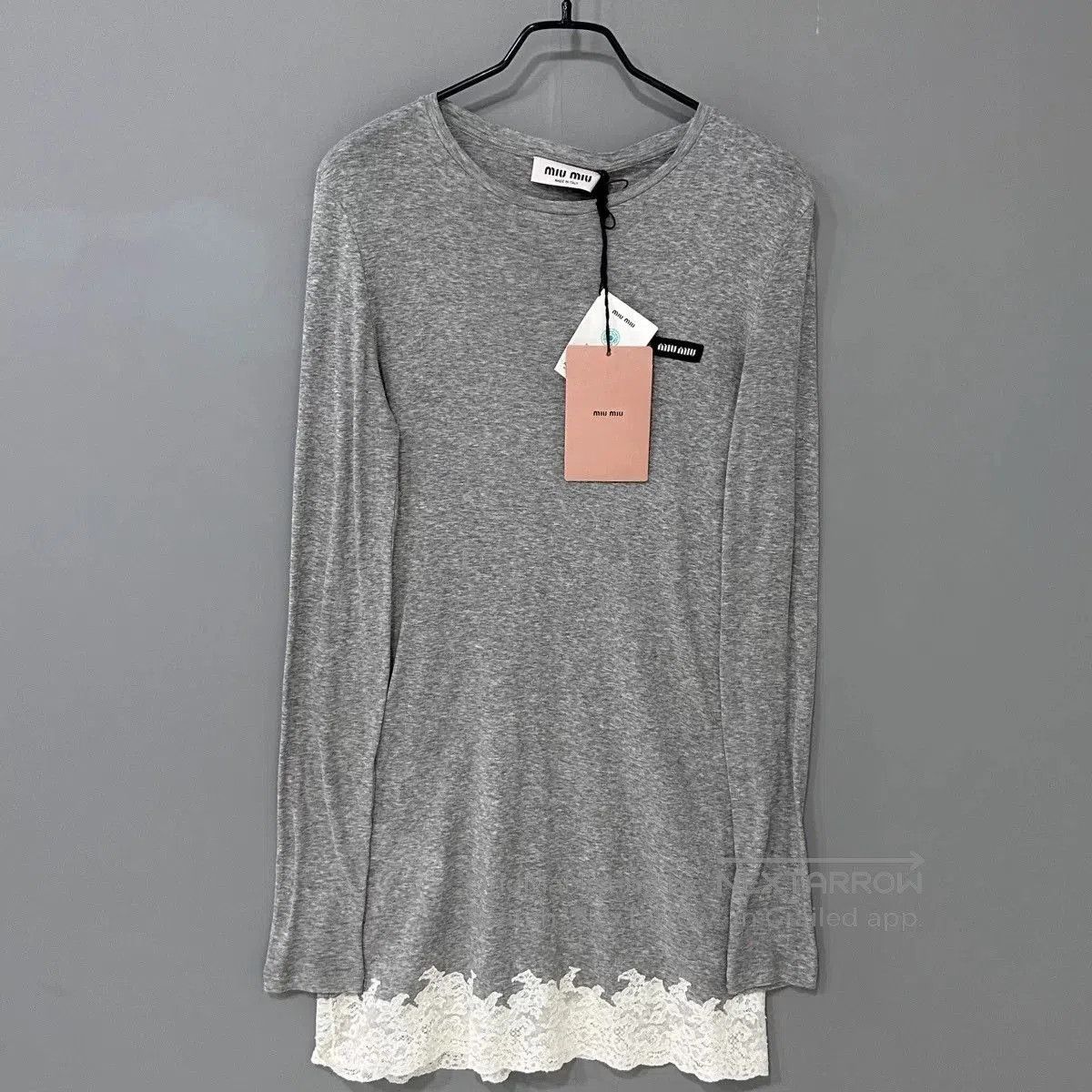 Miu Miu Miumiu Gray Lace Hem Long Sleeve Top. Size M / US 6-8 / IT 42-44 - 1 Thumbnail