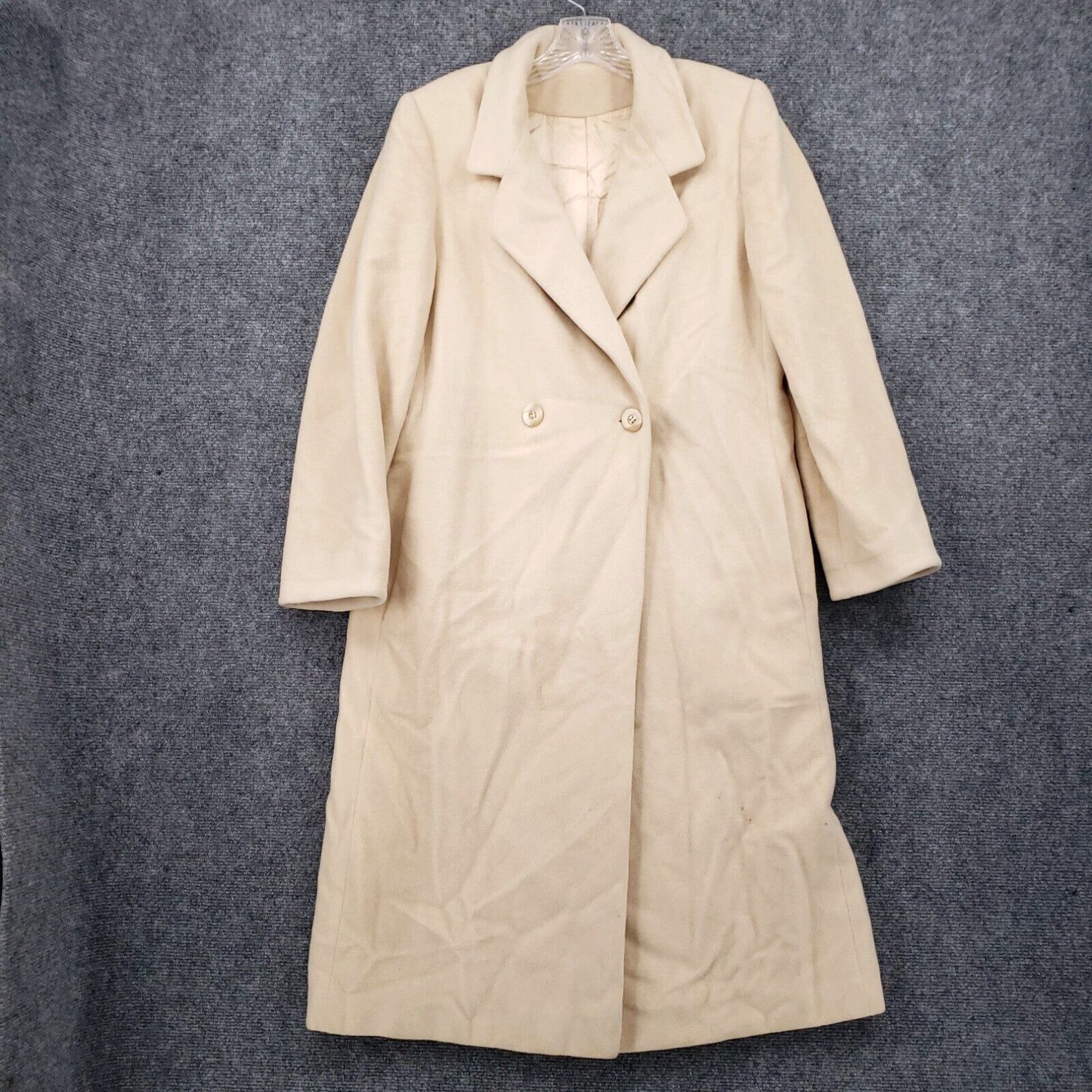 image of Vintage Manchester Coat Womens S Small Beige Cashmere Trench Weathercoat in White