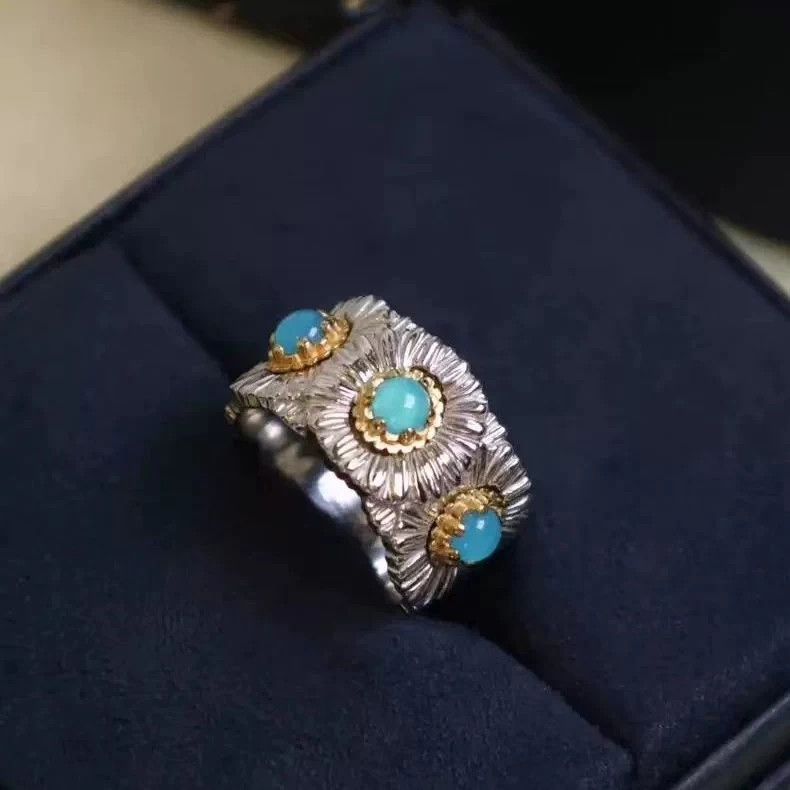VIBE Daisy Silver Inlaid turquoise Ring Vintage Rings🔥🔥🔥 Size ONE SIZE - 1 Thumbnail