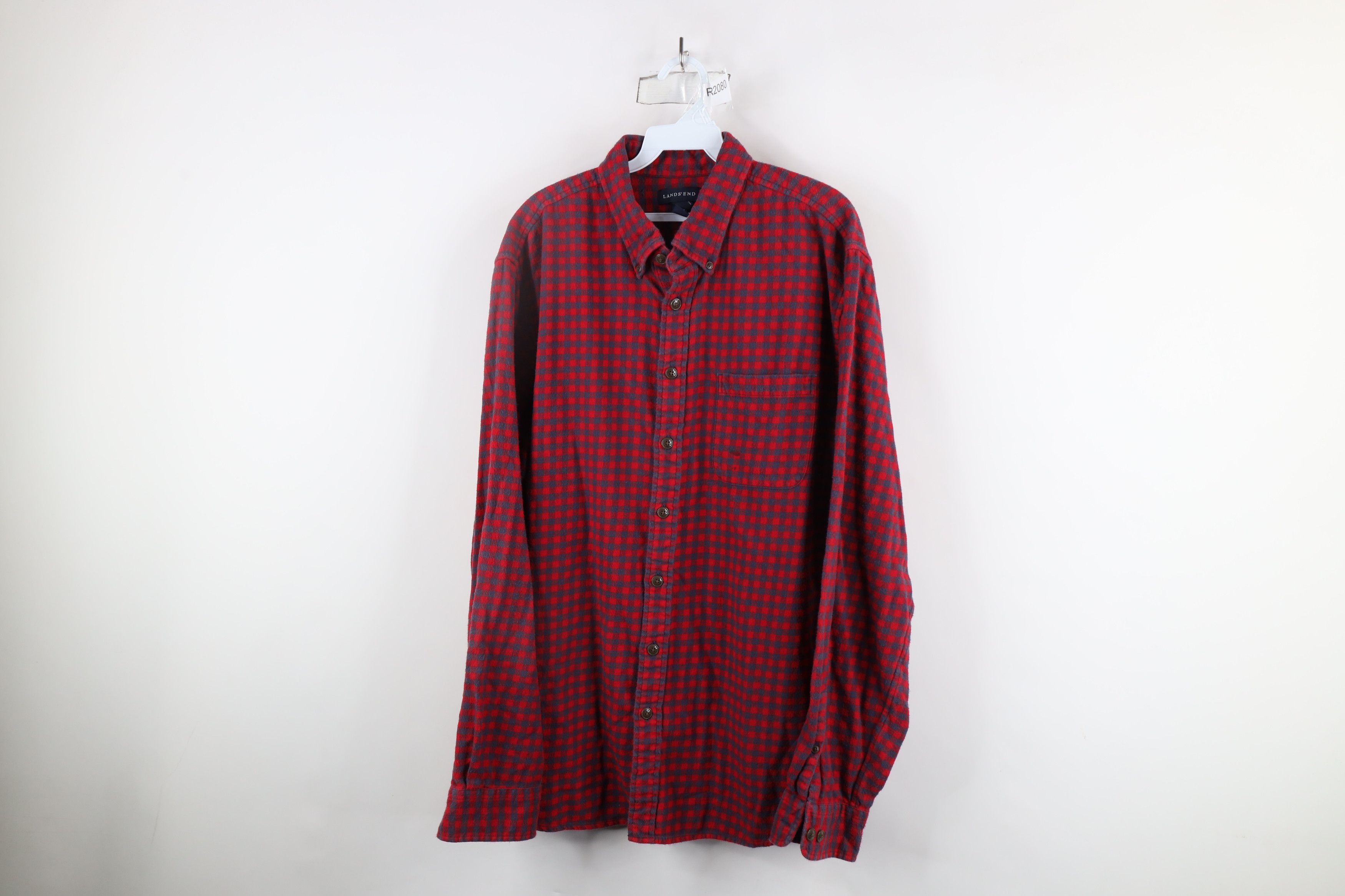 Lands' End × Vintage Lands End Flannel Collared Button Down Shirt Red Size US XL / EU 56 / 4 - 1 Thumbnail