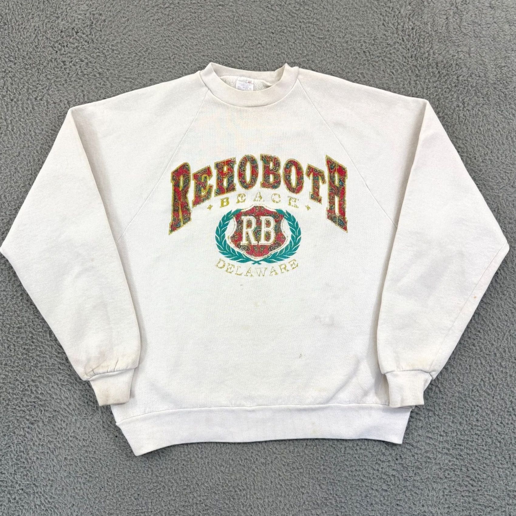 Jerzees VINTAGE Rehoboth Beach Sweatshirt Men M White Long Sleeve Pullover Logo USA 90s Beach Classic Graphic Print Size US M / EU 48-50 / 2 - 2 Thumbnail