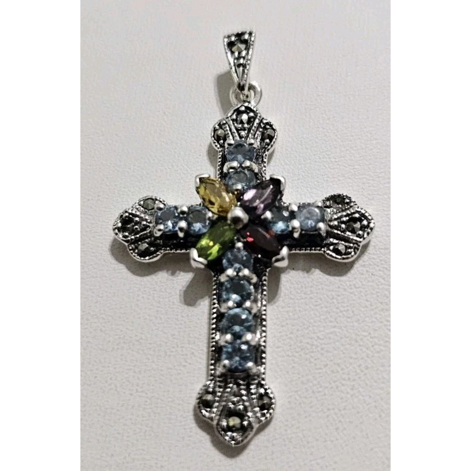 Other Silver 925 Colorful Stone Cross Pendant Charm Size ONE SIZE - 7 Thumbnail