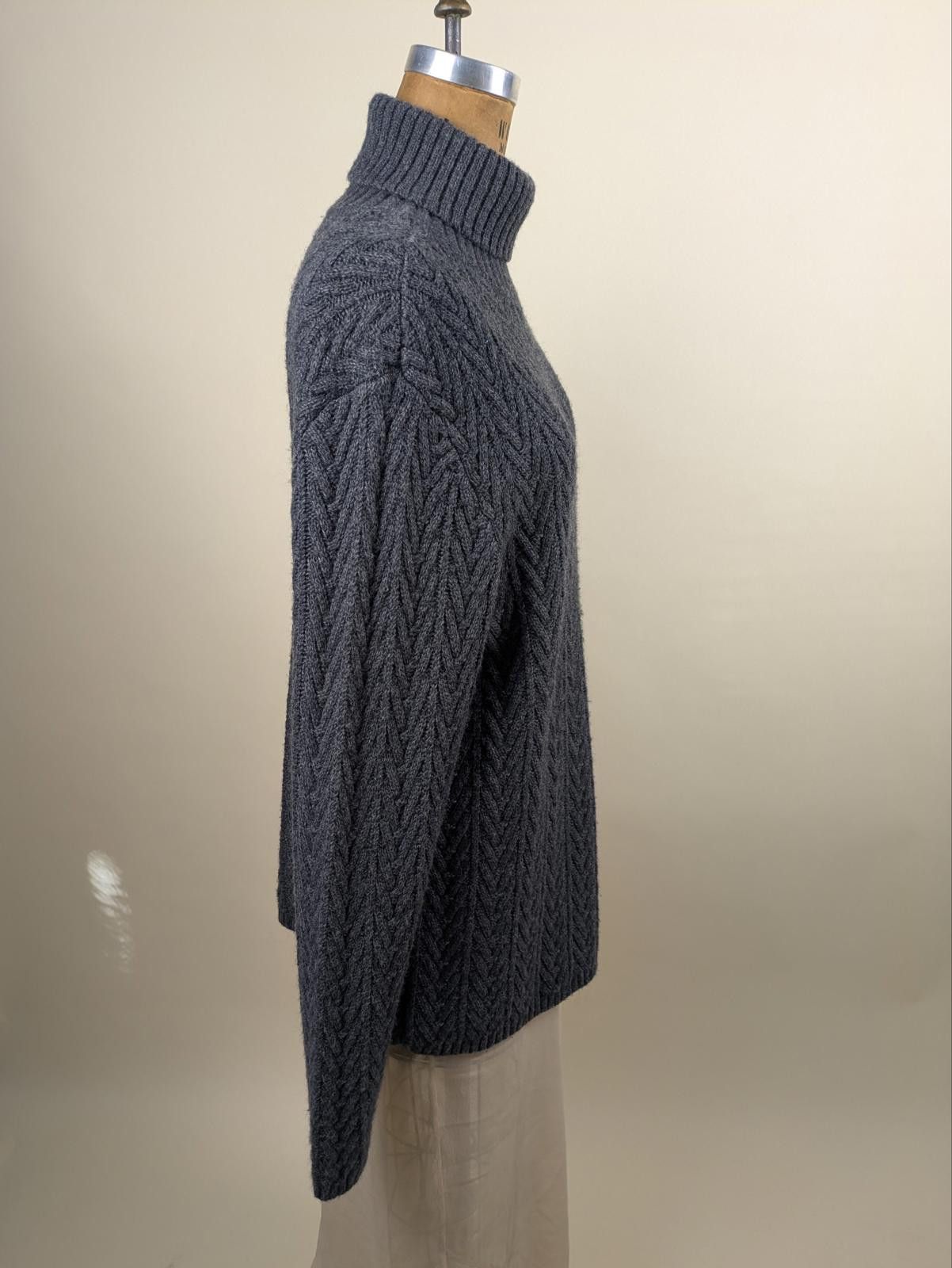 Tasso Elba italian grey herringbone wool turtleneck sweater Size L / US 10 / IT 46 - 5 Thumbnail