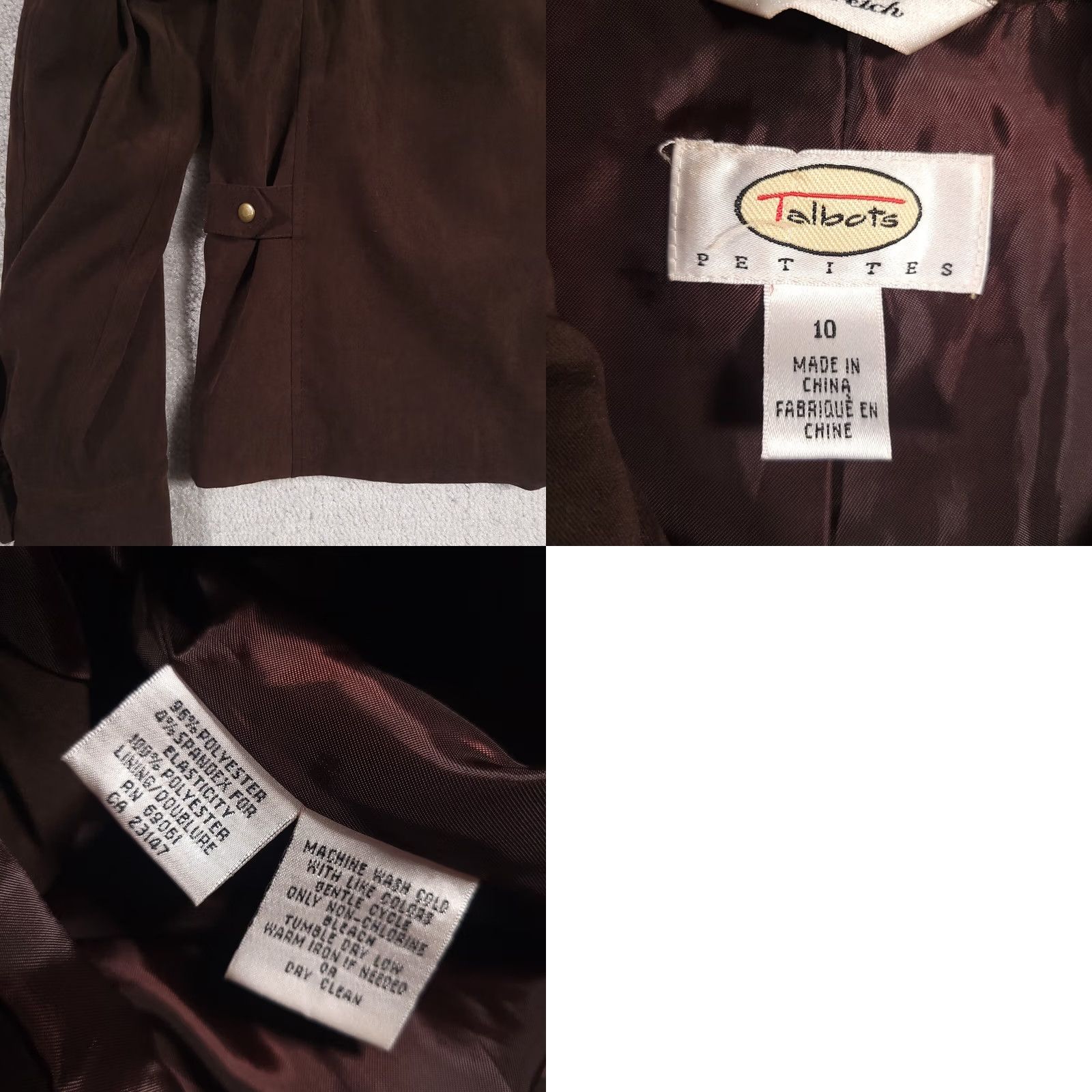 Talbots Talbots Womens Full Zip Jacket 10P Petite Brown Long Sleeve Shoulder Pads Size L / US 10 / IT 46 - 9 Thumbnail