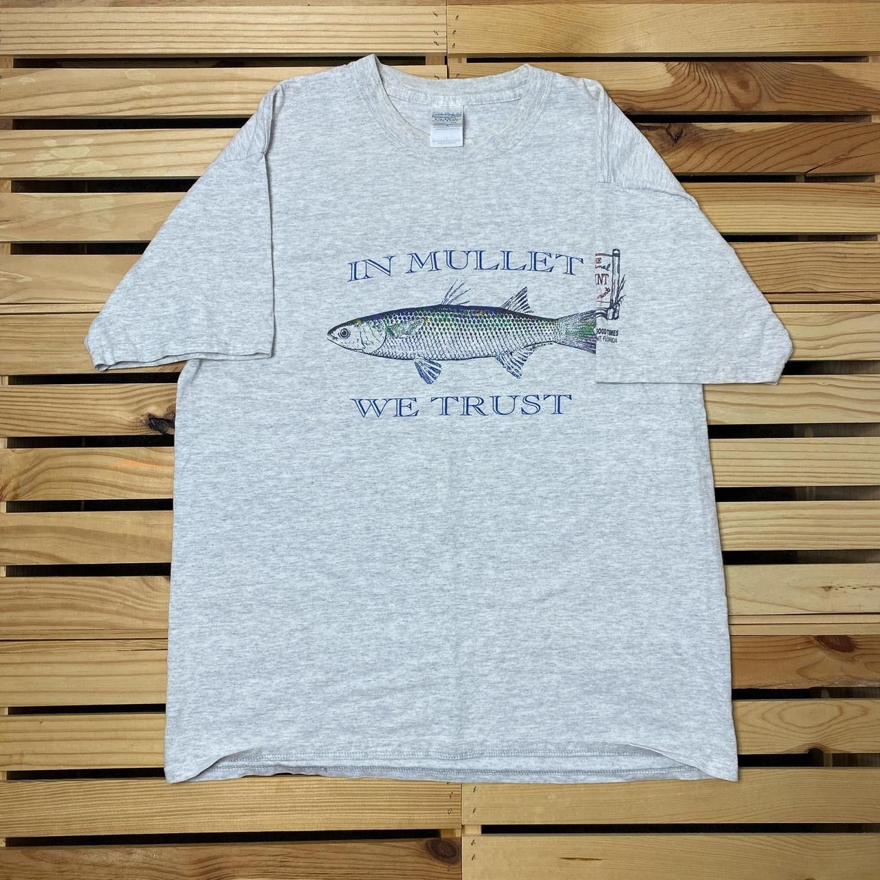 Gildan Vintage "In Mullet We Trust" Gray Fishing Tee Size Large Size US L / EU 52-54 / 3 - 1 Thumbnail