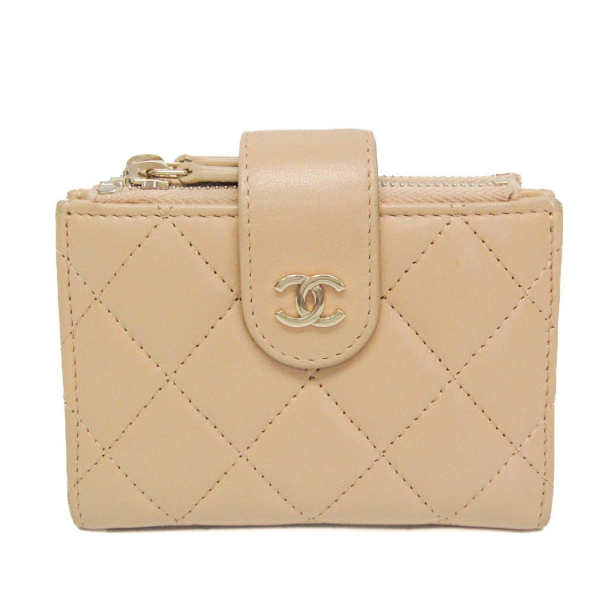 Chanel Chanel Matelasse Card And Coin Case Compact Wallet Women's Leather Card Wallet Beige Size ONE SIZE - 1 Thumbnail