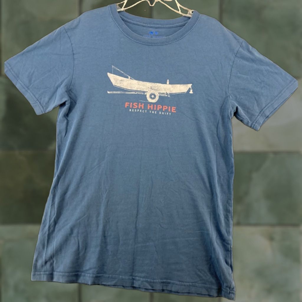 Vintage Fish Hippie Mens T-Shirt XS Blue Graphic Print Outdoor Fishing Boat 2010s Size US XS / EU 42 / 0 - 1 Thumbnail