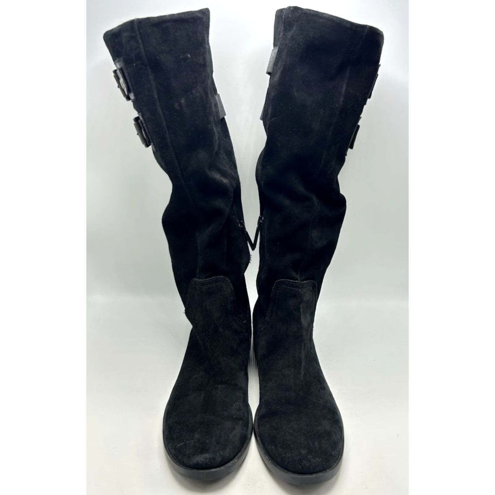 Nine West Nine West Riding Boots Womens 8.5 M Tumble Black Suede Side Zip Buckles Goth Boots Size US 9 / IT 39 - 4 Thumbnail