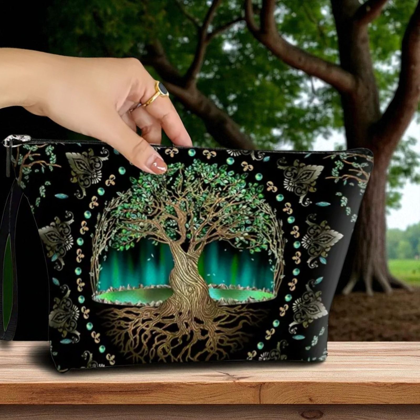 Other Tree of Life Cosmetic Bag Mystical Green Celestial Organizer Size ONE SIZE - 7 Thumbnail