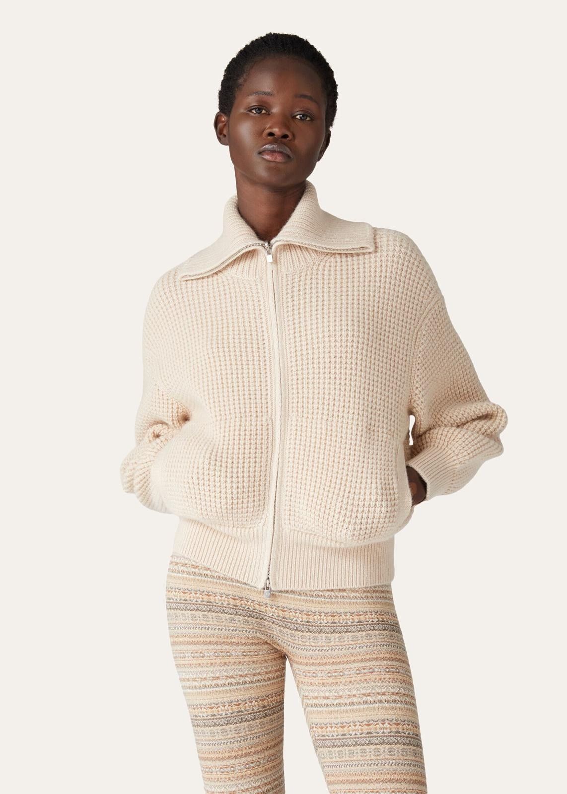 Loro Piana o1srvl11e0824 Yamba High Neck Bomber Jacket in Beige Size M / US 6-8 / IT 42-44 - 3 Thumbnail