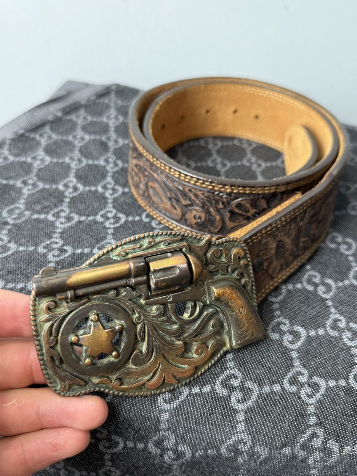 Cowboy Equipment Rare! Vintage Revolver Leather Cowboy Belt Western American Size ONE SIZE - 3 Thumbnail