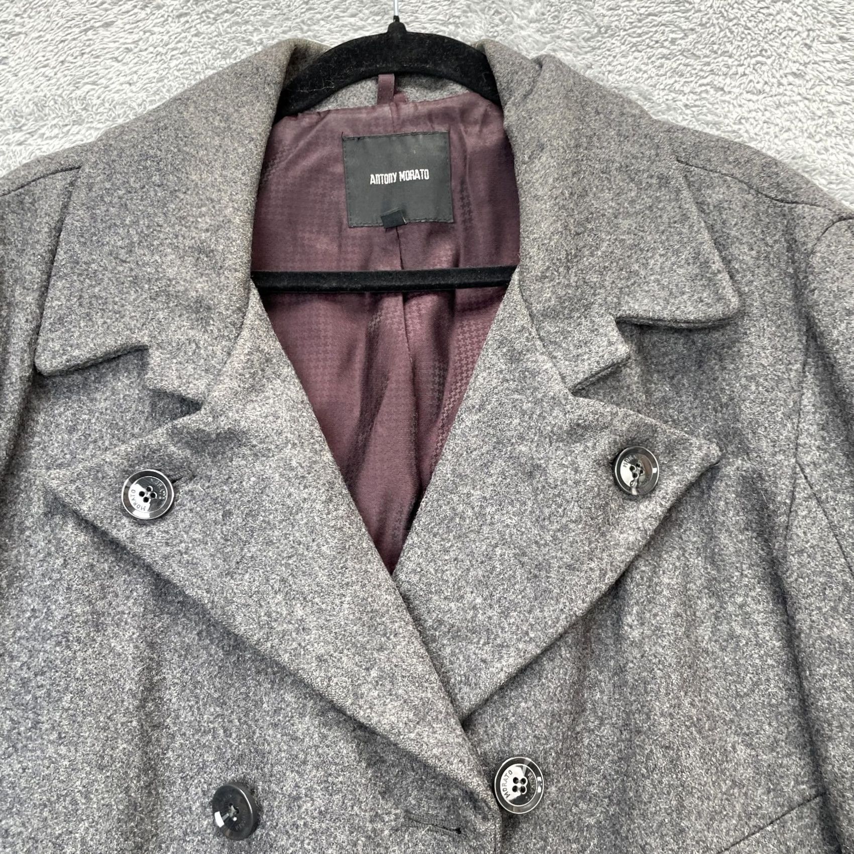 Antony Morato Antony Morato Jacket Mens 54 Gray Heathered Peacoat Wool Blend Double Breasted Size US L / EU 52-54 / 3 - 6 Thumbnail