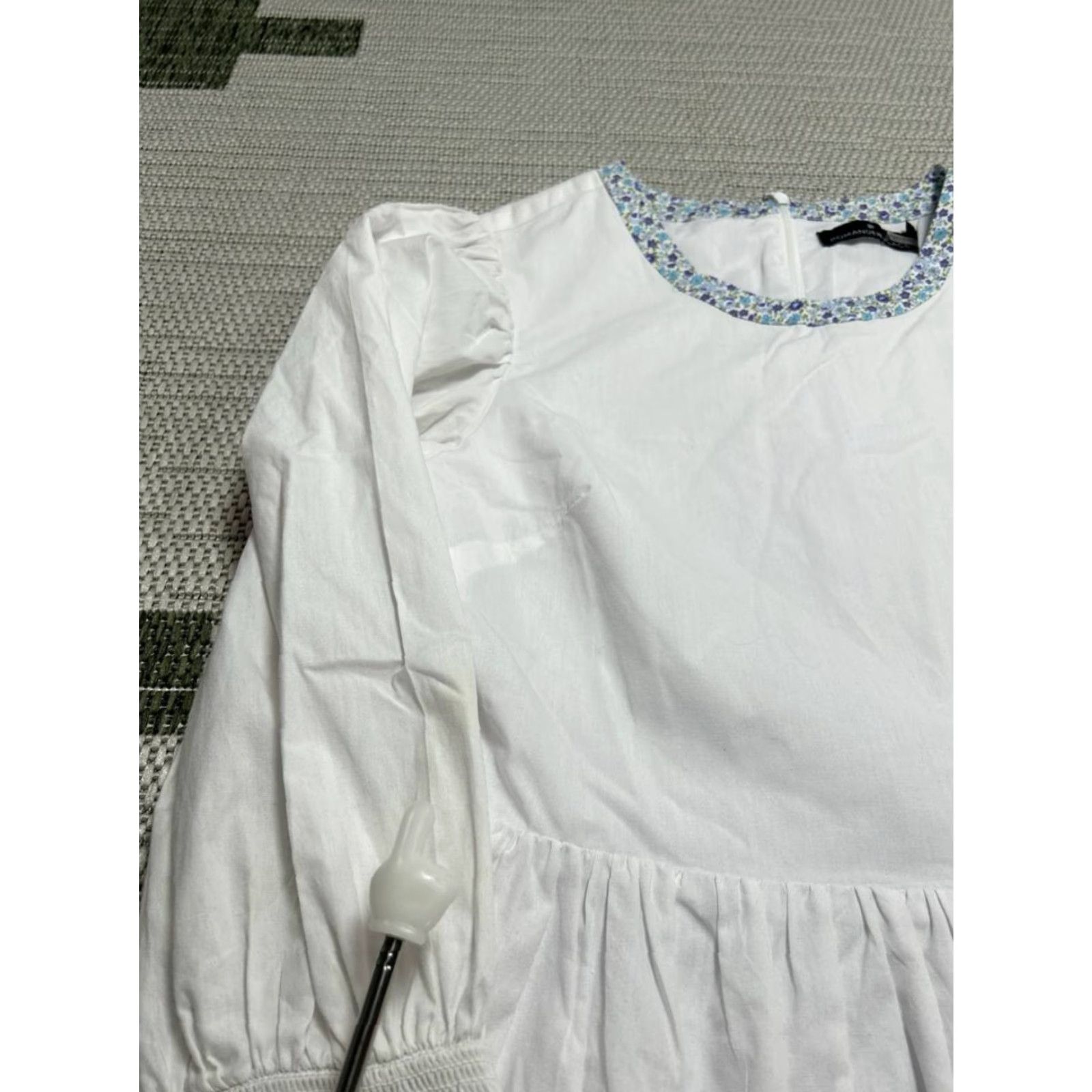 Vintage Pomander Place Dress Womens XS White Blue Purple Floral Cotton Blouson A-Line Short Sleeve Round Neck Zip Casual Gentlewoman Womens Size XS / US 0-2 / IT 36-38 - 5 Thumbnail