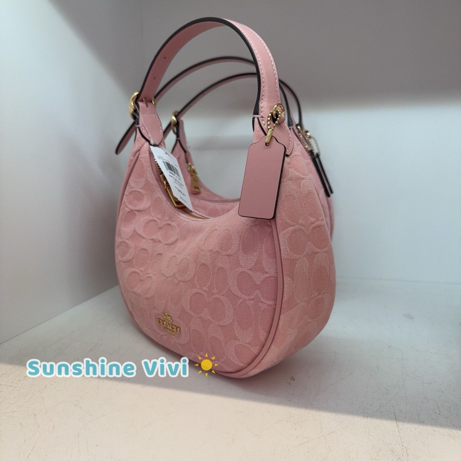 Coach NWT COACH Emily Shoulder Bag Denim Gold/Light Pink CEN04 Size ONE SIZE - 3 Thumbnail