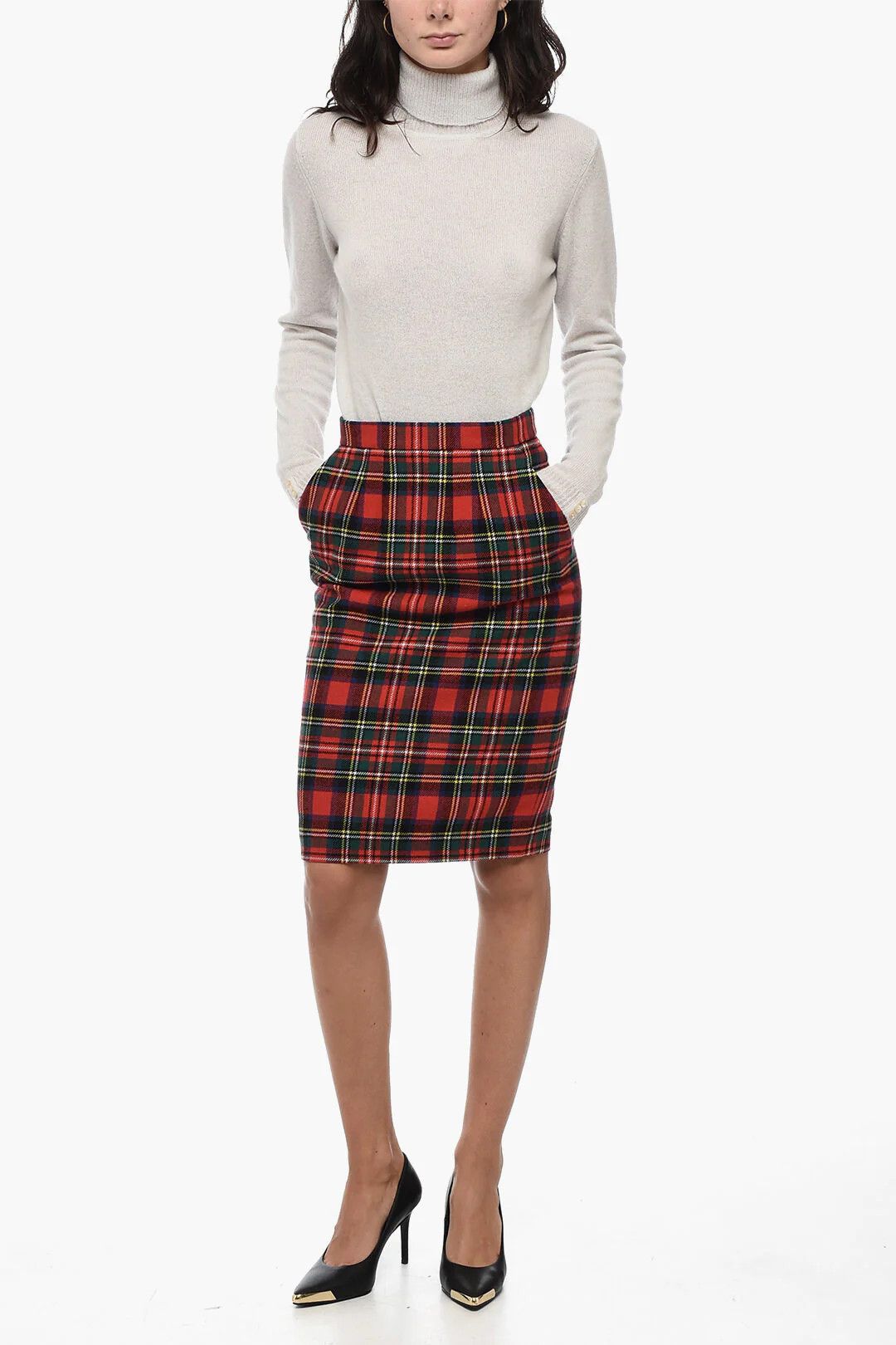 Saint Laurent Paris og1mm0326 Wool-Blend Tartan Skirt in Red Size 27" / US 4 / IT 40 - 4 Thumbnail