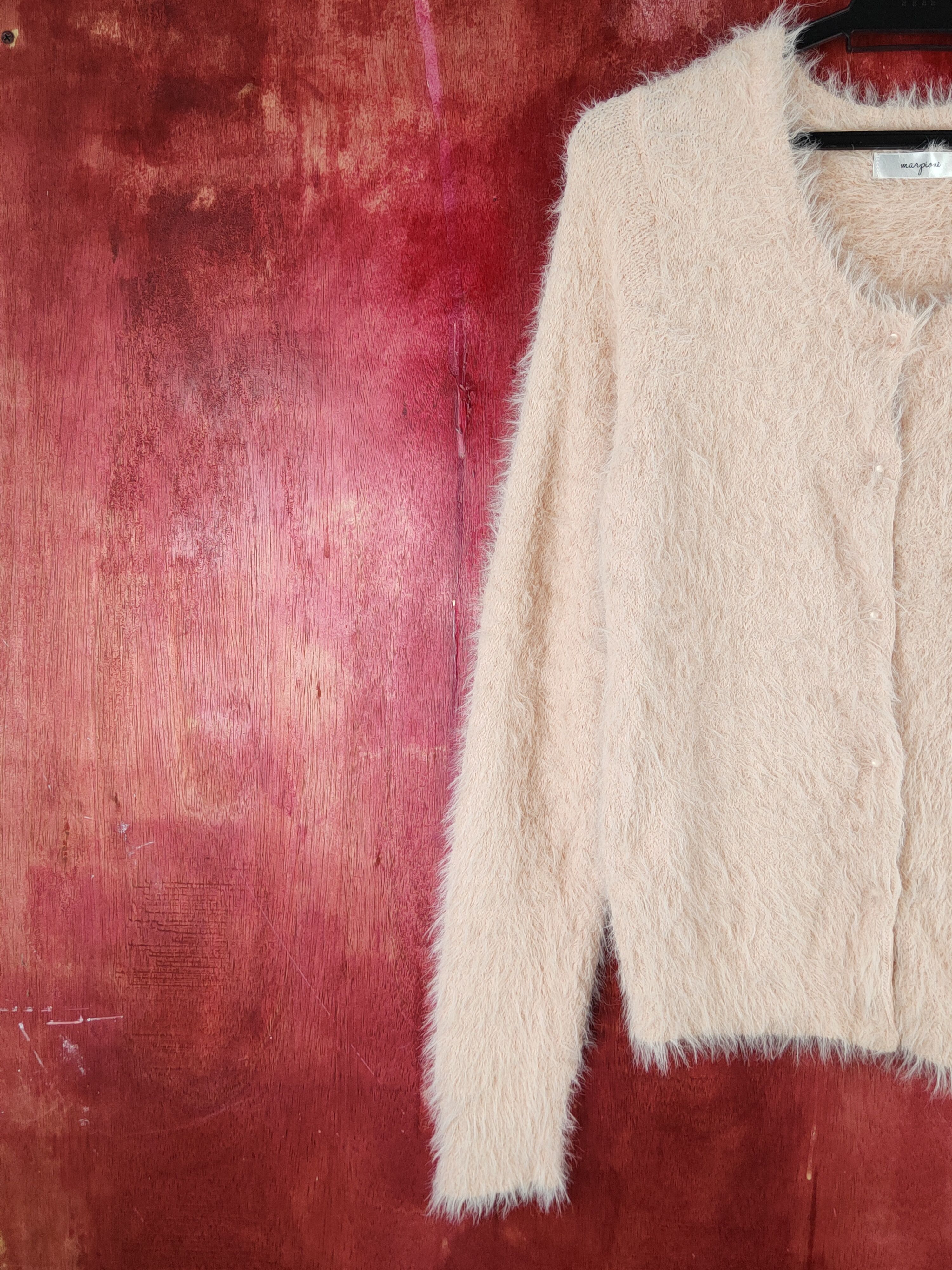 Aran Isles Knitwear Marpione Peach Fur Mohair Knitwear Cardigan #S1967 Size M / US 6-8 / IT 42-44 - 3 Thumbnail