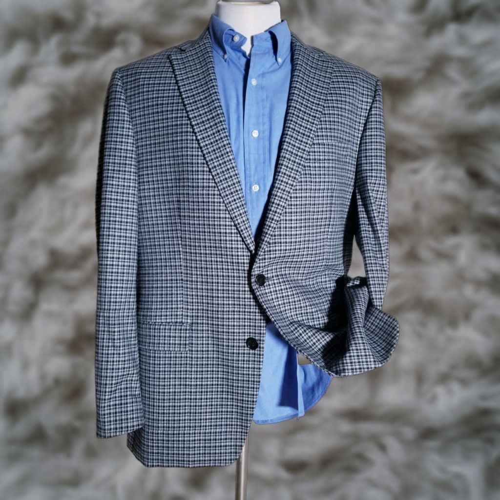 Ralph Lauren Ralph Lauren Sport Coat Jacket Check Tweed 44L Gray Single-Breasted Notch Lapel 4-Season Men Blazer Size 44R - 1 Thumbnail