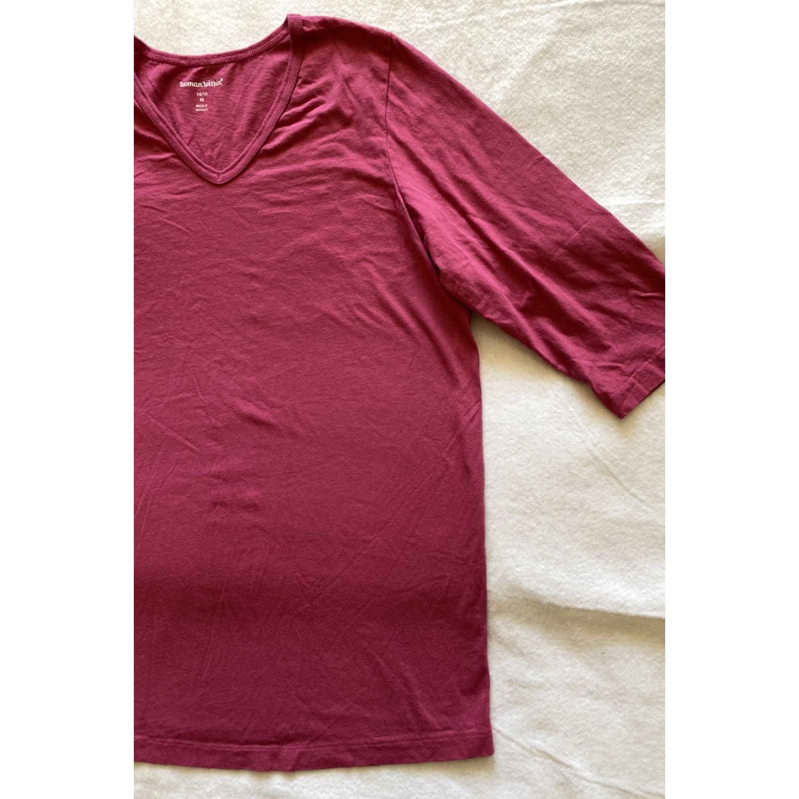 Vintage VINTAGE? No. Woman Whitin Magenta V-Neck Top Striped 3/4 Sleeve T-Shirt Casual Woman Within Size M Adult Womens Size M / US 6-8 / IT 42-44 - 2 Thumbnail
