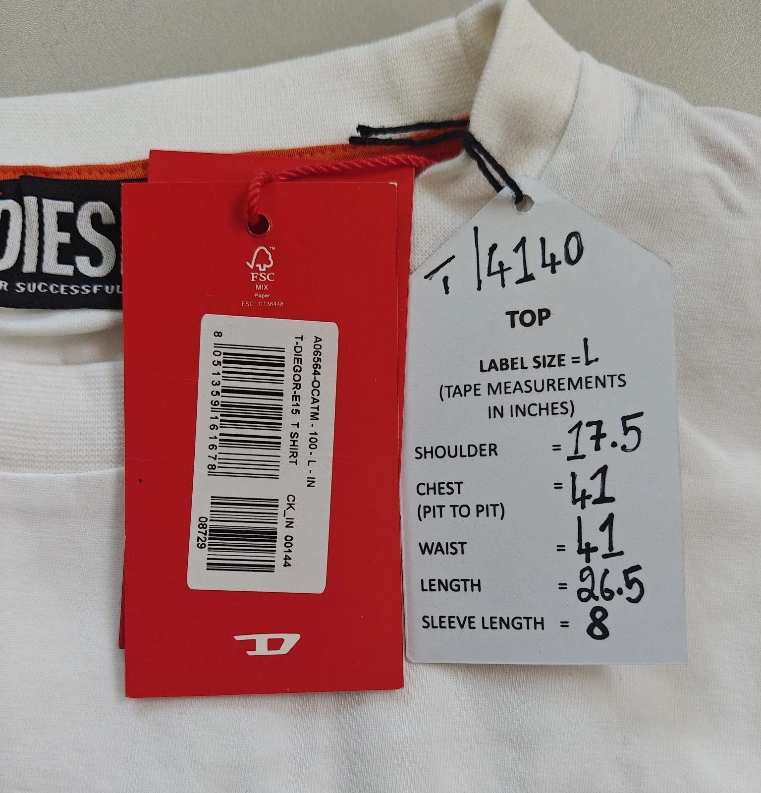 Diesel DIESEL White T-Shirt With Logo Patch T 4140 Size US L / EU 52-54 / 3 - 5 Thumbnail