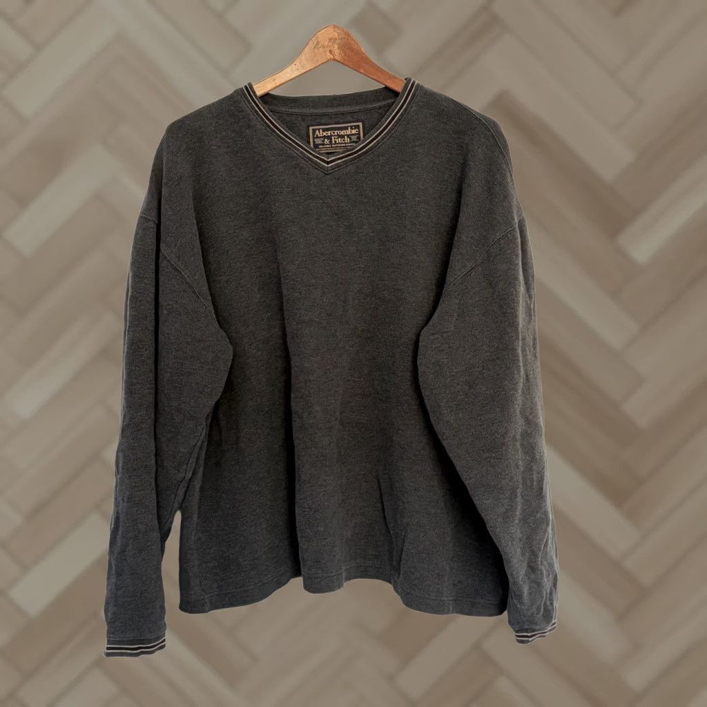 Abercrombie & Fitch VINTAGE Abercrombie & Fitch Mens XL Gray Crew Neck Sweater Striped Logo Pullover Casual All Seasons Knit Size US XL / EU 56 / 4 - 1 Thumbnail