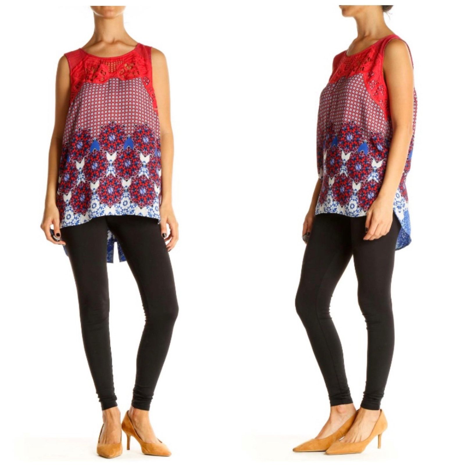 Vintage Angelyne Button Back Lace & Mesh Trim Sleeveless Blouse Size M / US 6-8 / IT 42-44 - 2 Thumbnail
