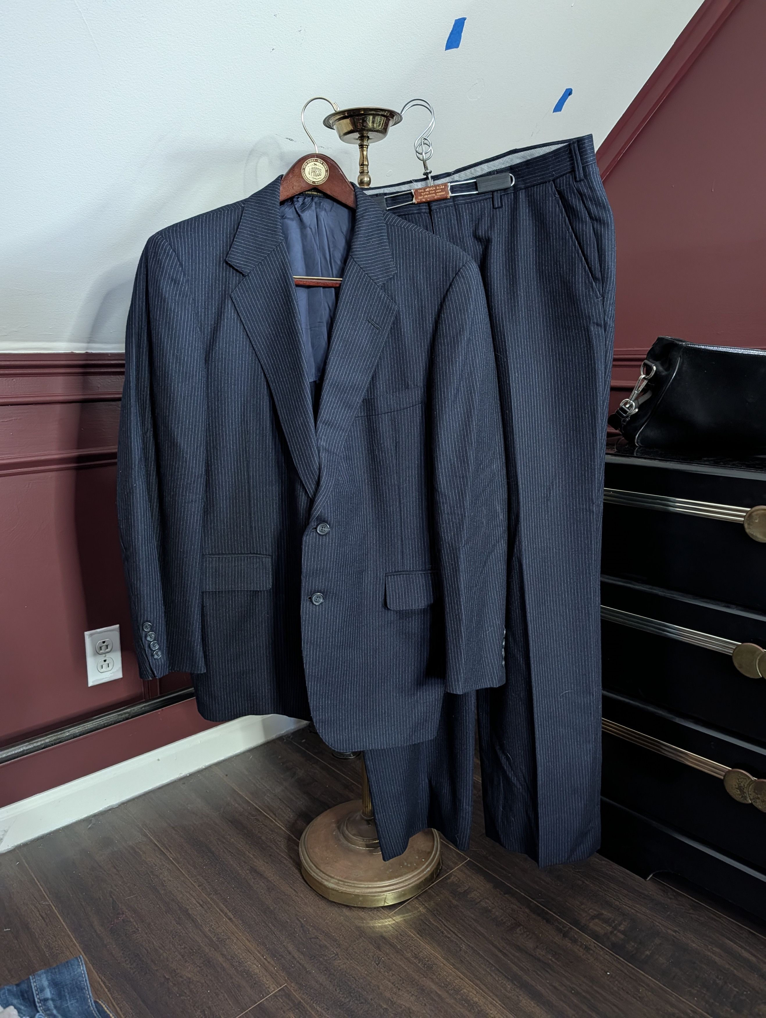 H FREEMAN & SON Navy Flannel 2pc Suit Custom VTG