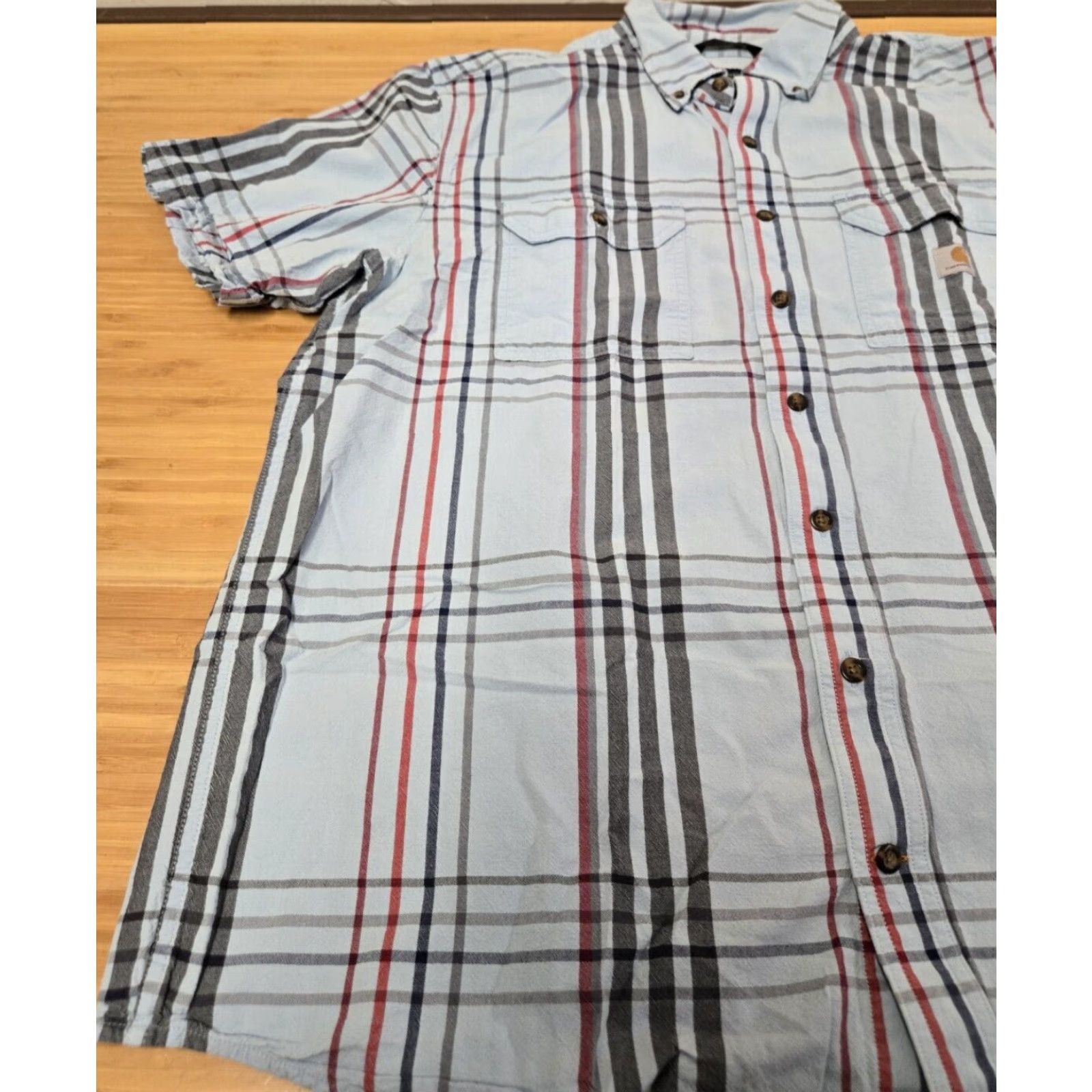 Carhartt Carhartt Shirt Men's XLT Button-Up Plaid Short Sleeve Loose Fit Blue Size US XL / EU 56 / 4 - 3 Thumbnail