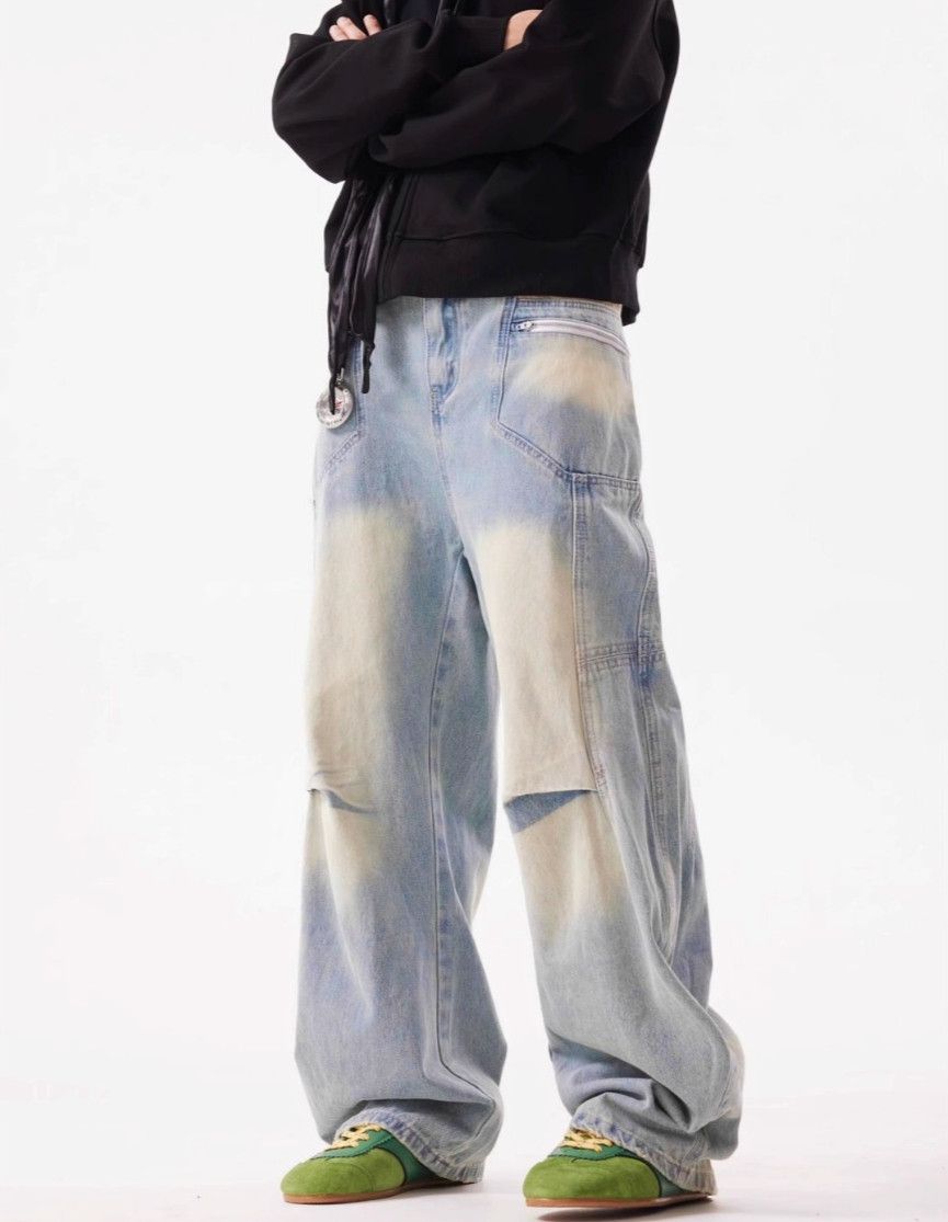 Jean × Vintage Fake Two-piece Pleated Jeans Splicing Distressed Size US 31 - 5 Thumbnail