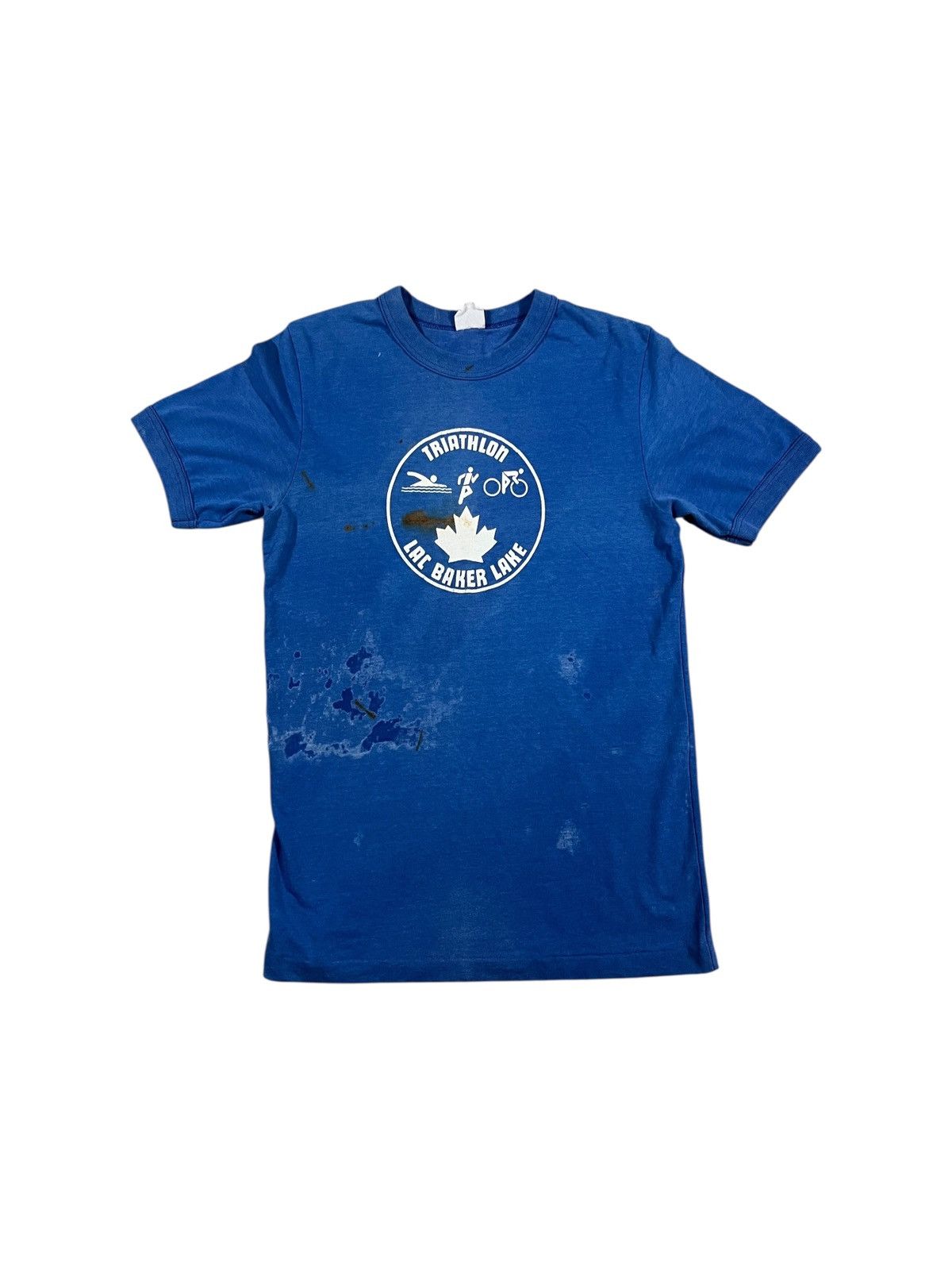 Vintage Vintage 70s Triathlon T Shirt Faded Blue Size US M / EU 48-50 / 2 - 1 Thumbnail