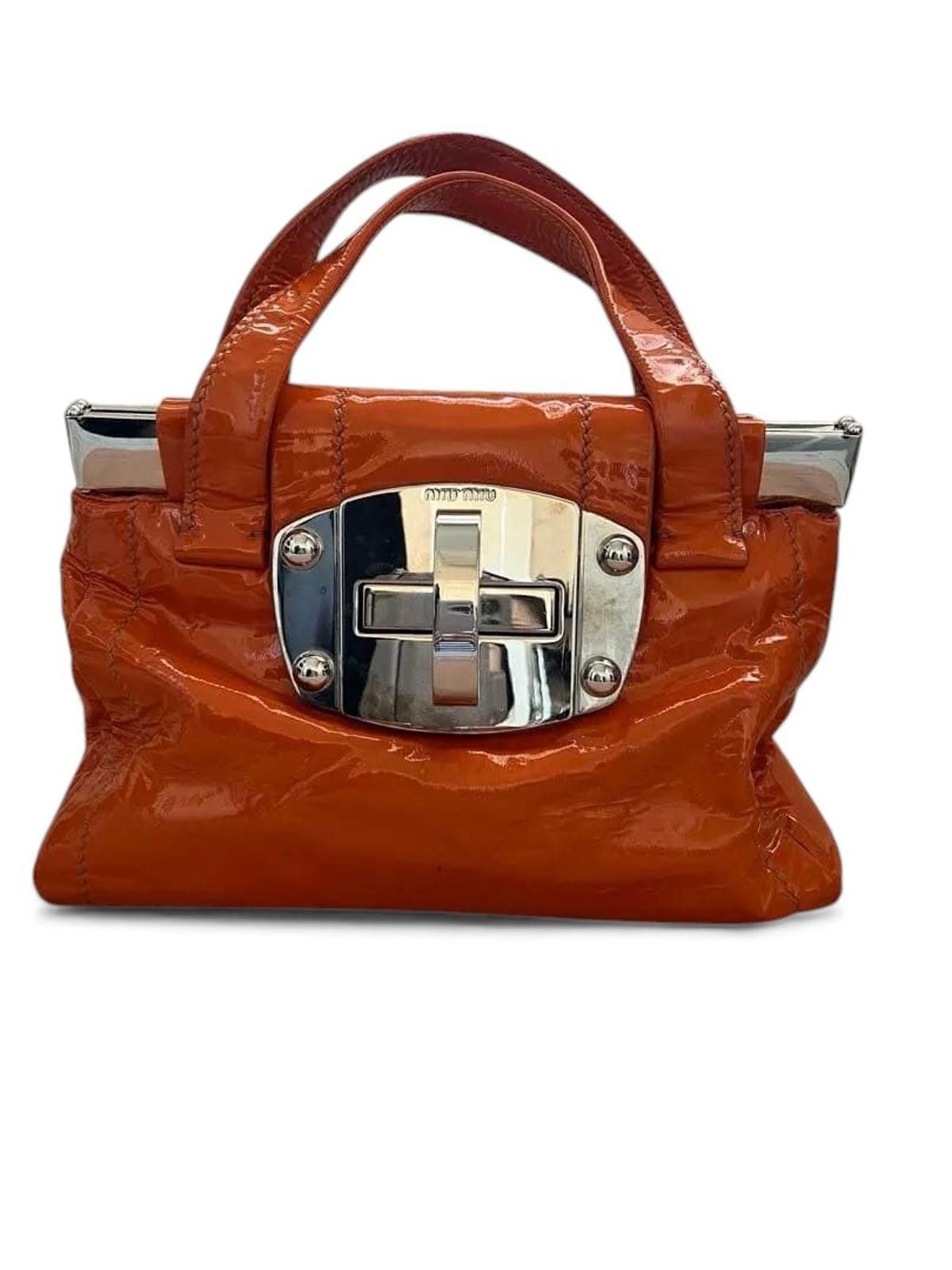 Miu Miu Miu Miu - Patent Leather Satchel Bag in Orange Size ONE SIZE - 2 Thumbnail